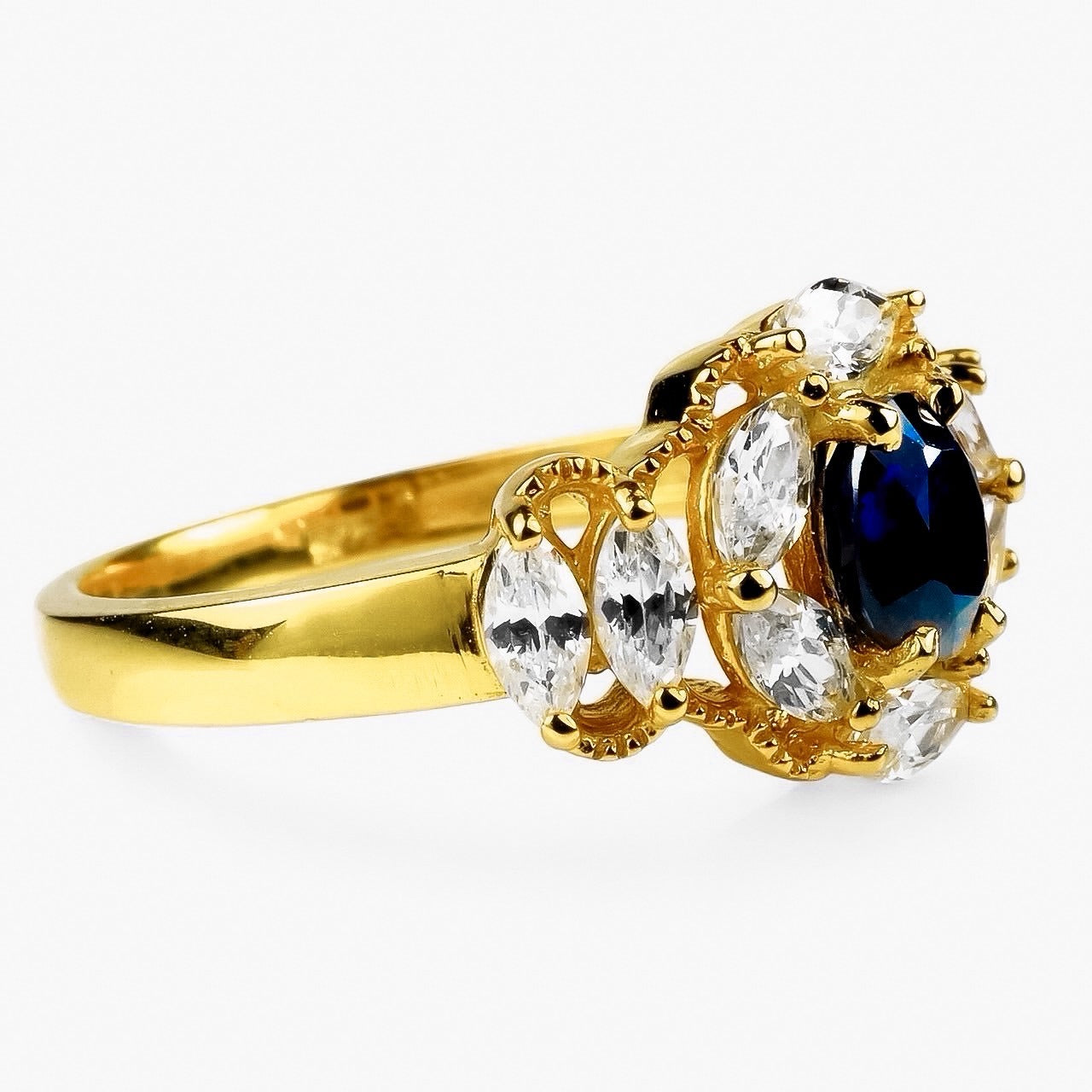 24K Gold 925 Sterling Silver Ring Rare Blue Sapphire