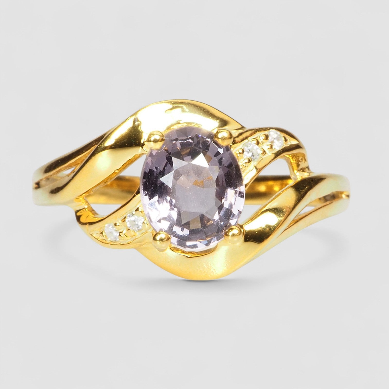 24K Gold 925 Sterling Silver Ring Purple Spinel