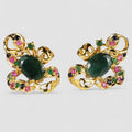 Green Emerald 925 Sterling Silver 24K Gold Earrings, Rhodium Plated, Tarnish Free