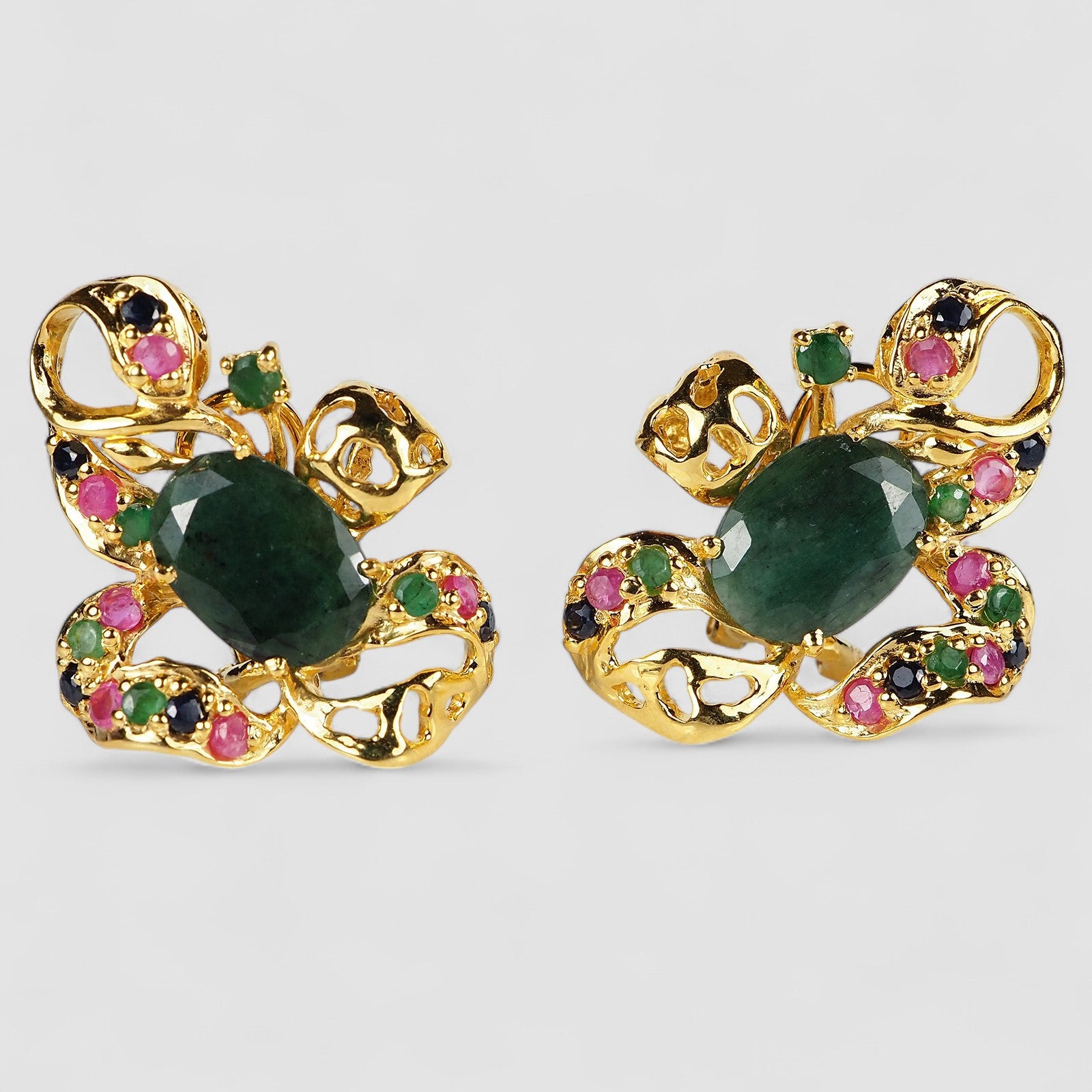 Green Emerald 925 Sterling Silver 24K Gold Earrings, Rhodium Plated, Tarnish Free
