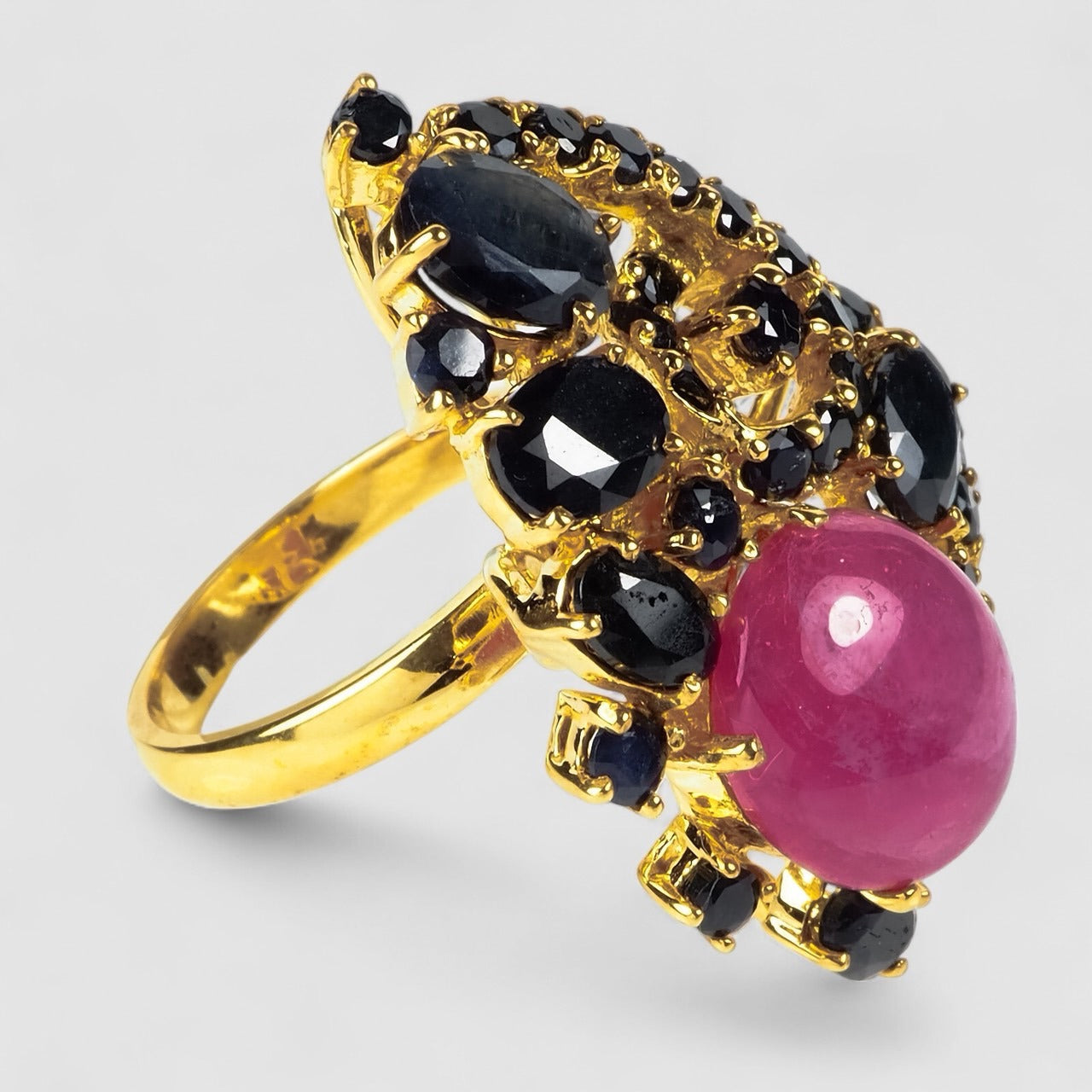 Pink Ruby 925 Sterling Silver 24K Gold Rings, Birthday Gift, Dainty Ring