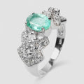 925 WHITE GOLD PLATED STERLING SILVER 8 x 6 MM EMERALD RING