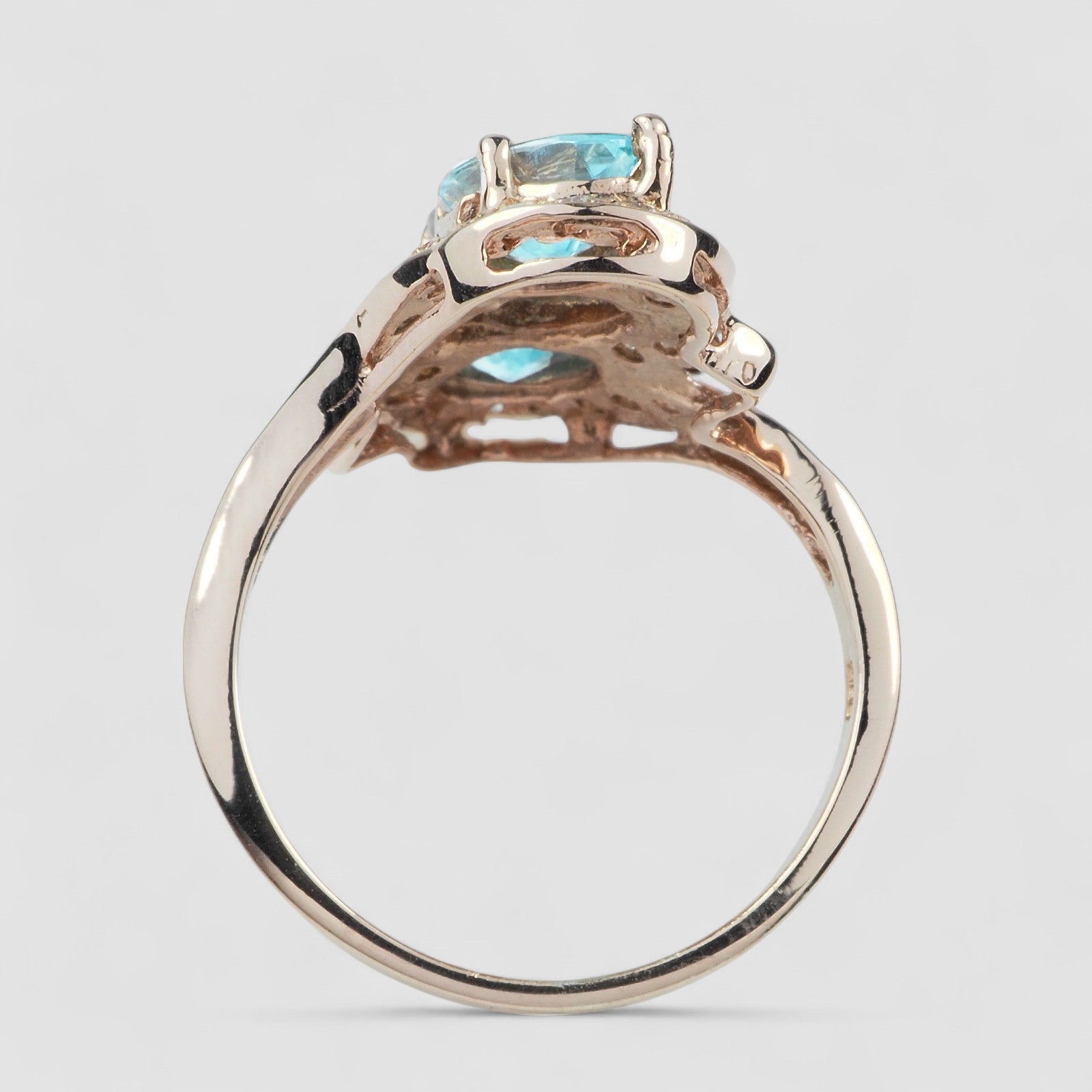 ROSE GOLD PLATED 925 STERLING SILVER TRIPLE STONE BLUE ZIRCON RING