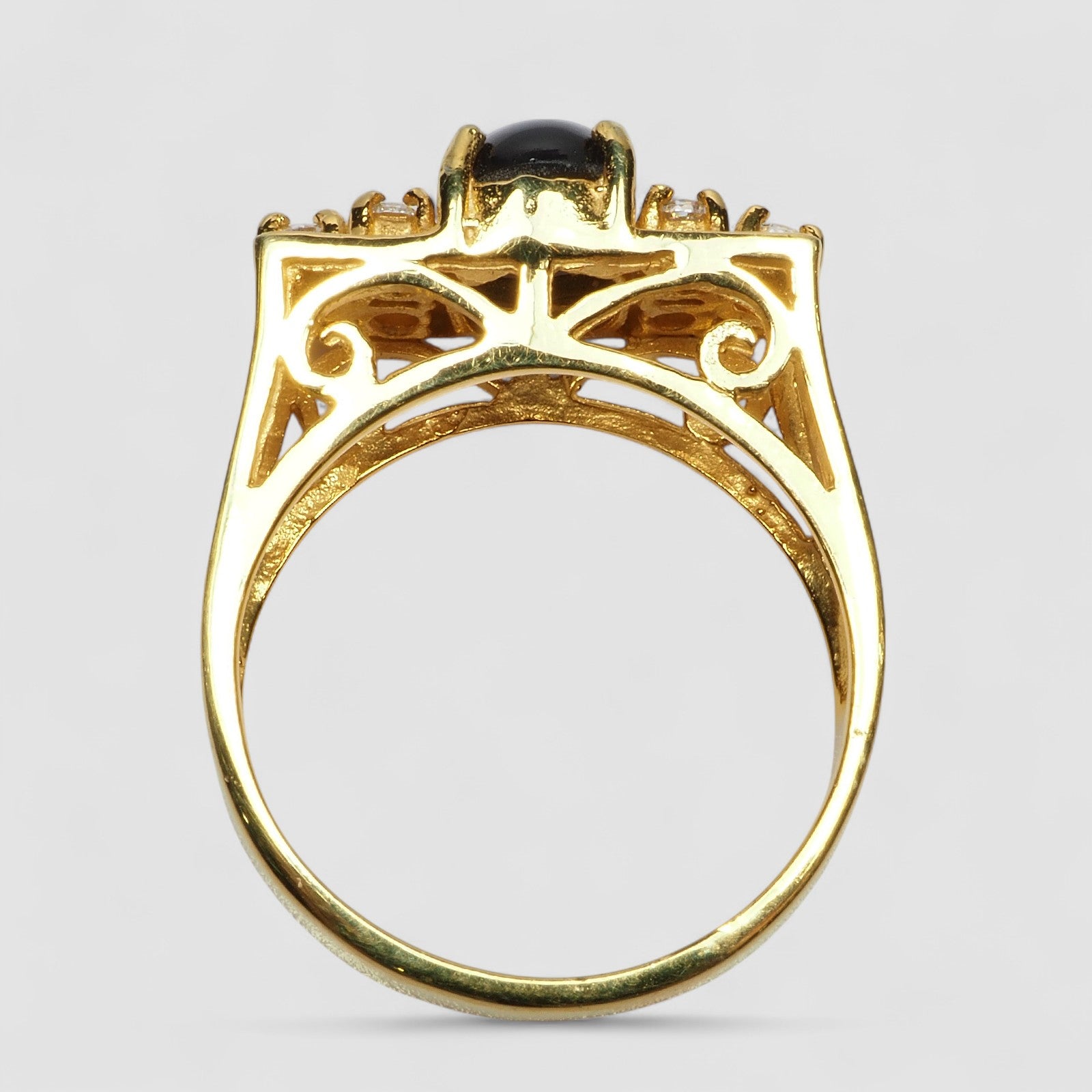 24K YELLOW GOLD PLATED 925 STERLING SILVER BLACK STAR SAPPHIRE RING