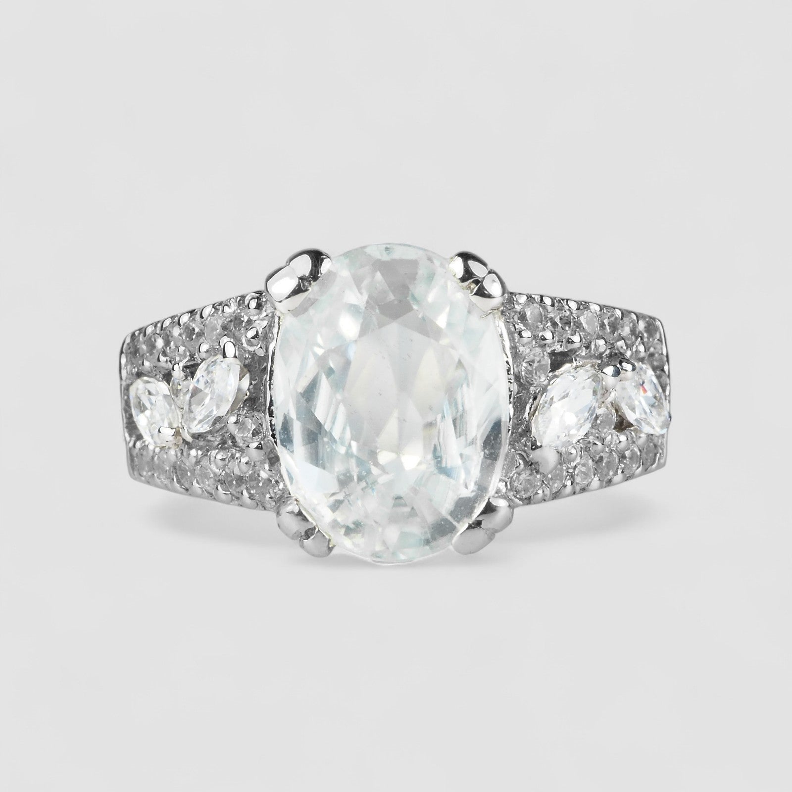 925 Sterling Silver White Zircon Ring Handmade Jewelry