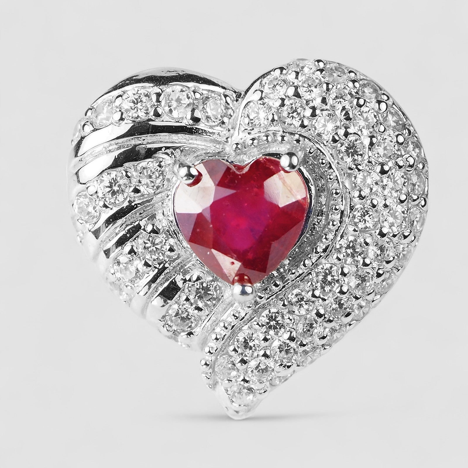 Gorgeous Red Ruby 925 Sterling Silver White Gold Ring