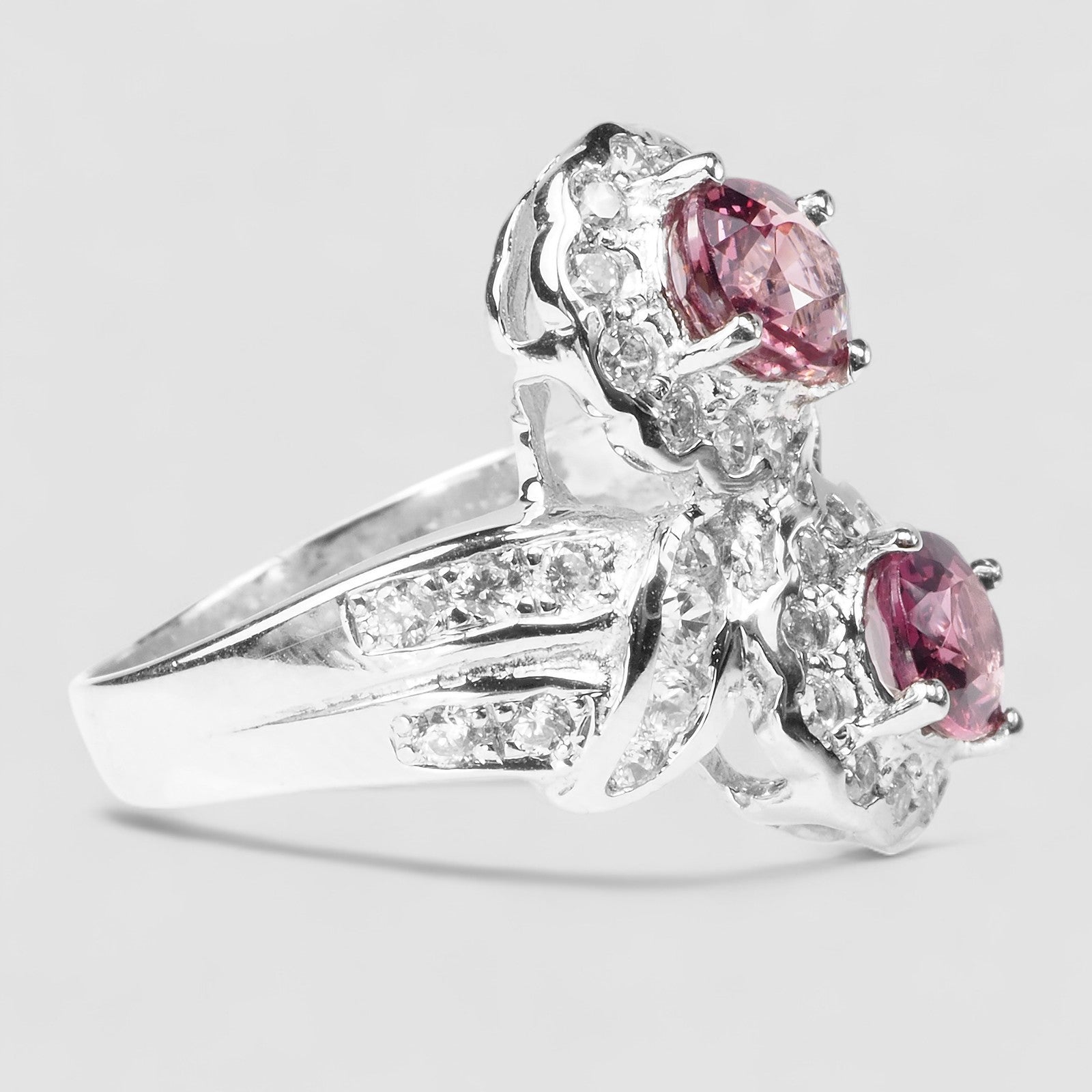 Duo Stone Pink Rhodolite Garnet 925 Sterling Silver Ring