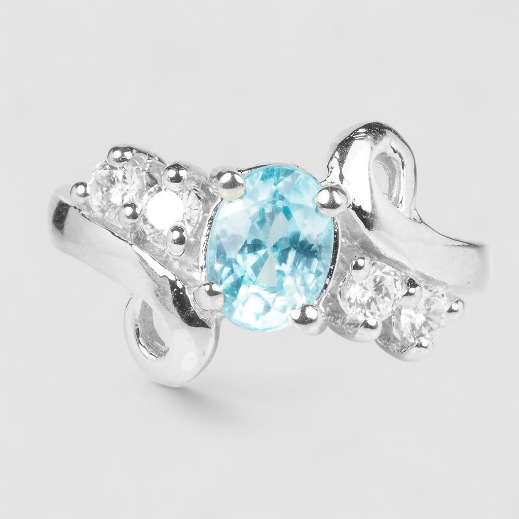 BLUE ZIRCON 925 STERLING SILVER WHITE GOLD PLATED RINGS