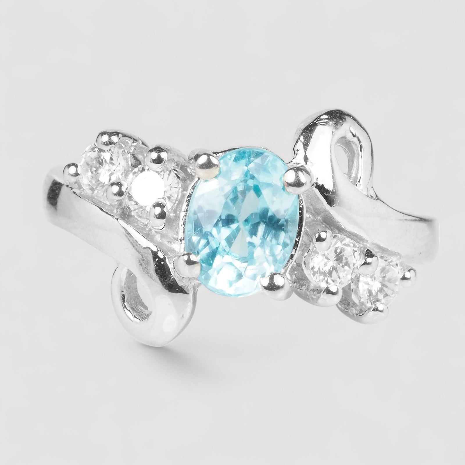 BLUE ZIRCON 925 STERLING SILVER WHITE GOLD PLATED RINGS