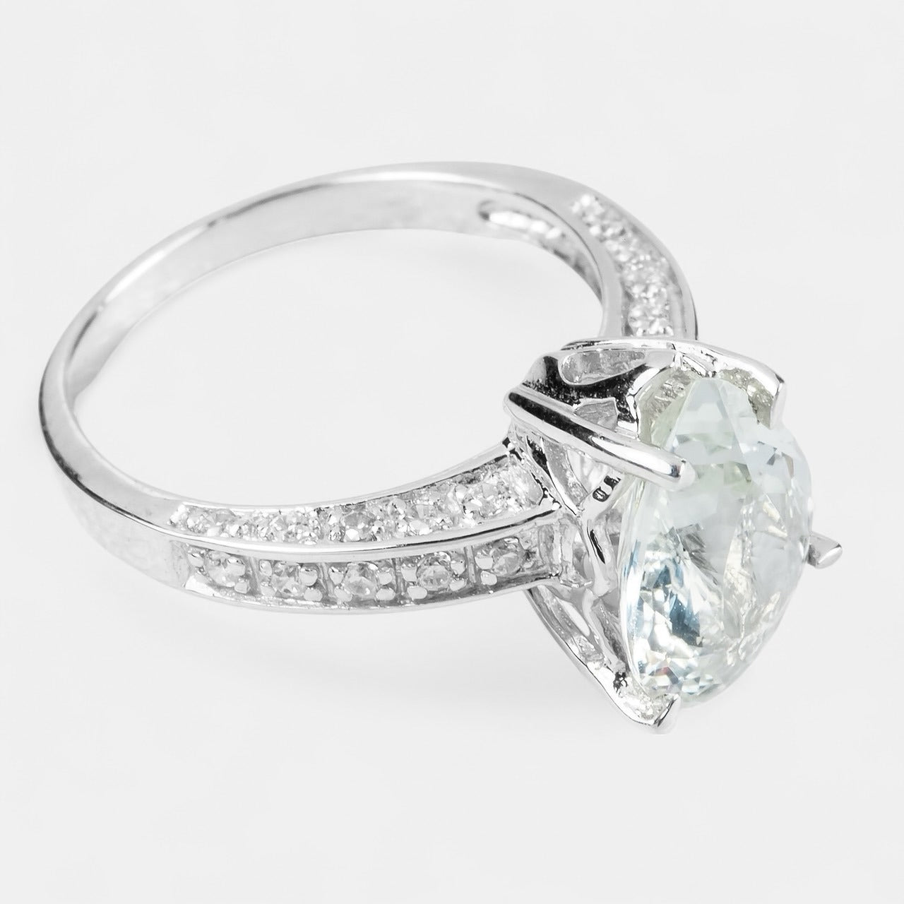 Blue Aquamarine Pear 925 Sterling Silver Ring