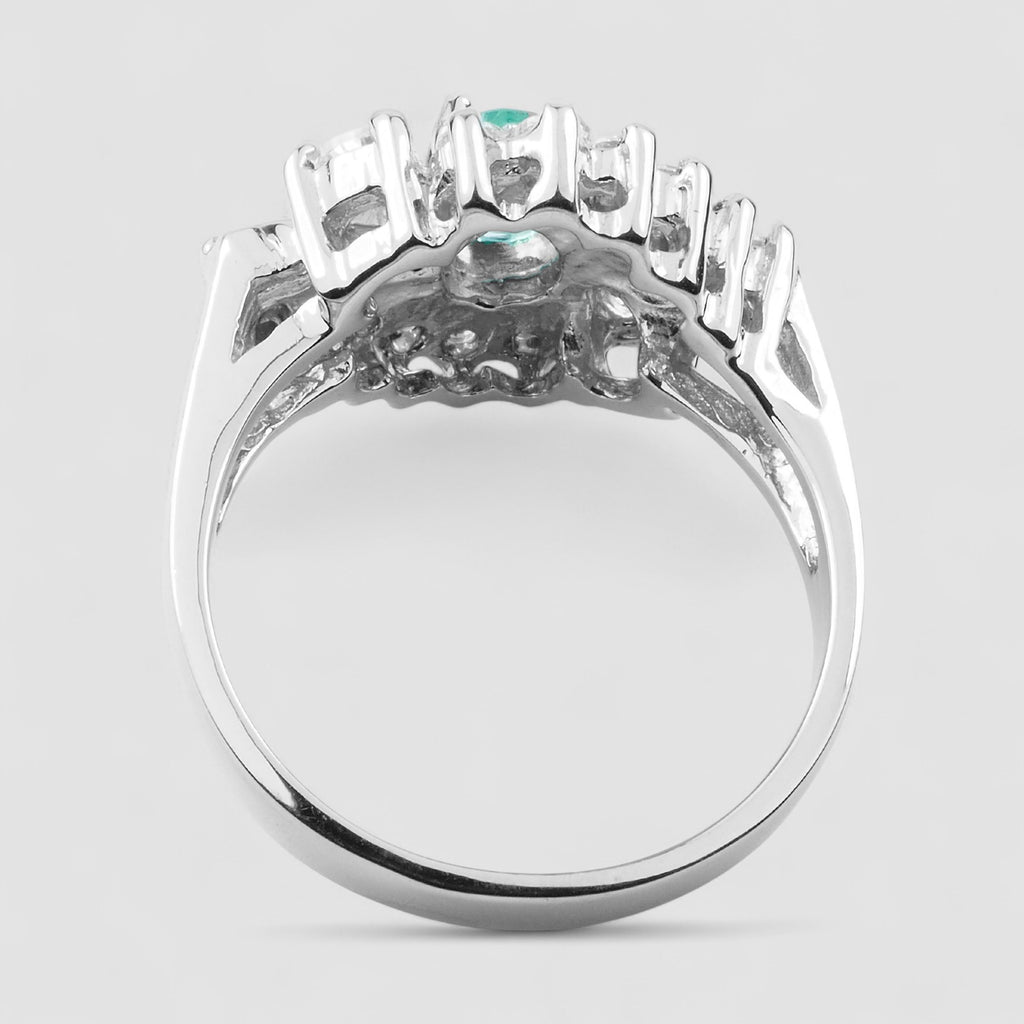 COLOMBIA EMERALD GREEN 925 STERLING SILVER WHITE GOLD RING