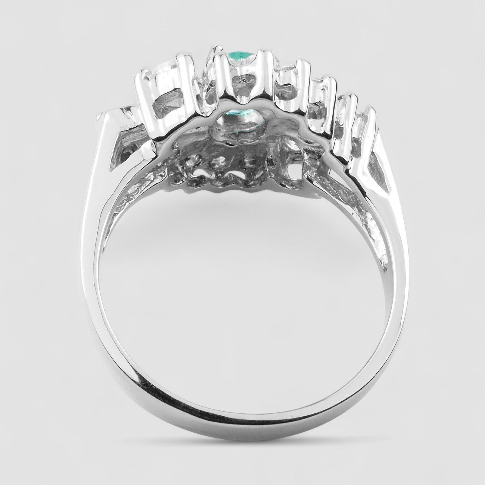 COLOMBIA EMERALD GREEN 925 STERLING SILVER WHITE GOLD RING