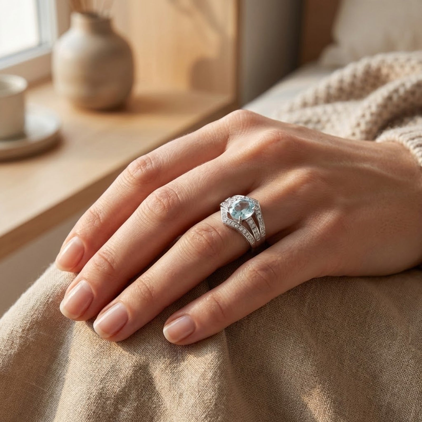 Blue Aquamarine 925 Sterling Silver Ring