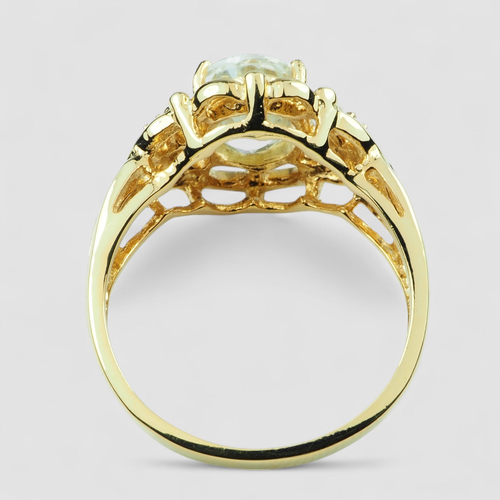 24K Gold 925 Sterling Silver Ring White Zircon
