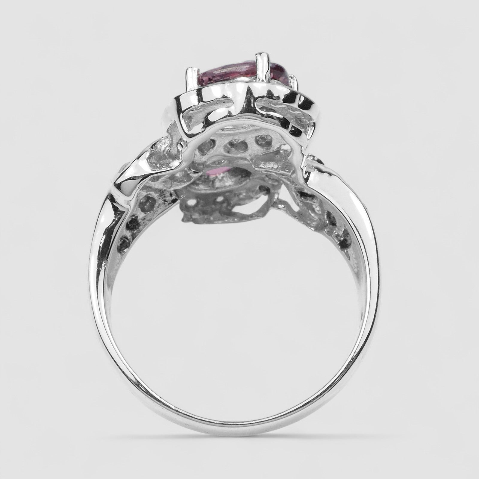 Duo Stone Pink Rhodolite Garnet 925 Sterling Silver Ring