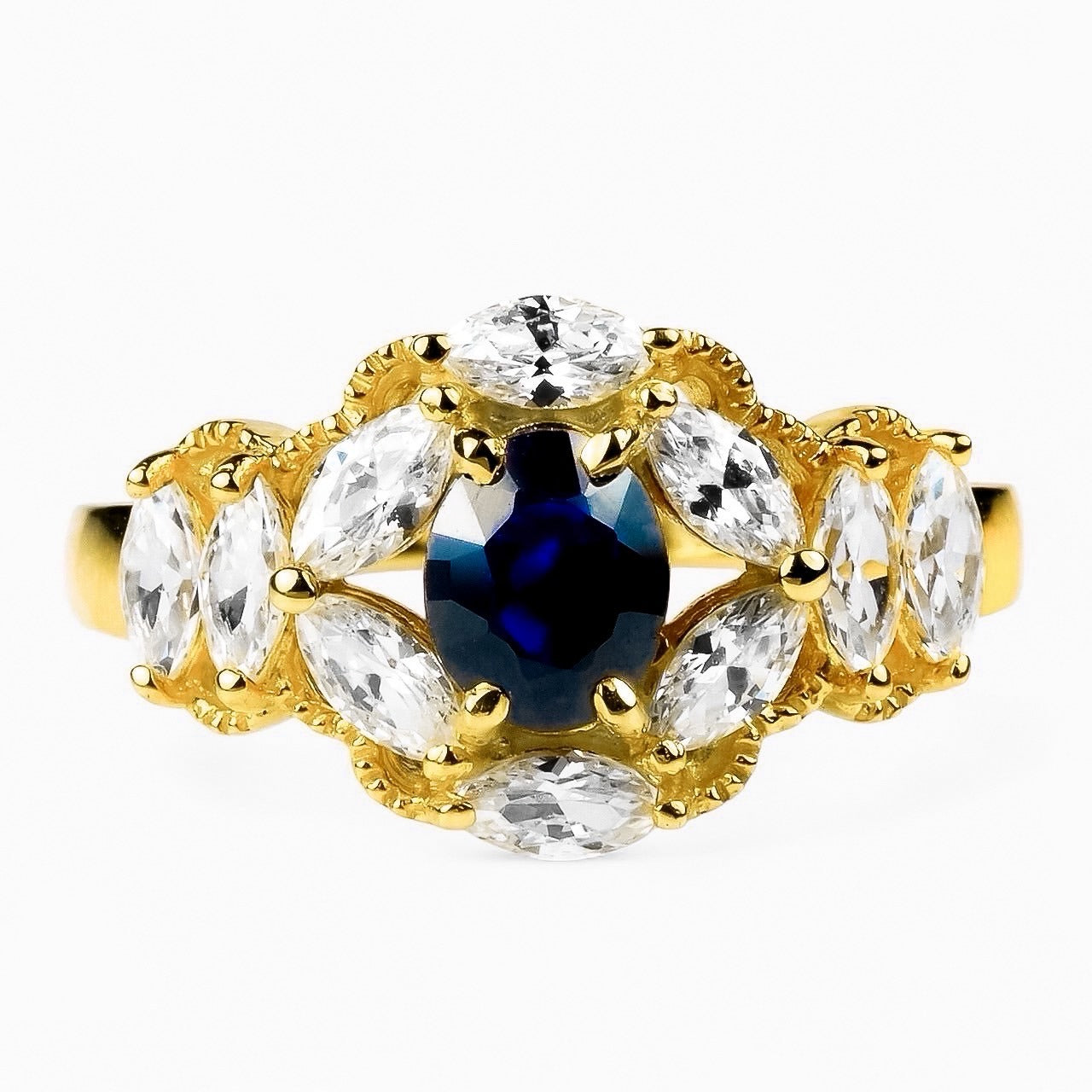 24K Gold 925 Sterling Silver Ring Rare Blue Sapphire