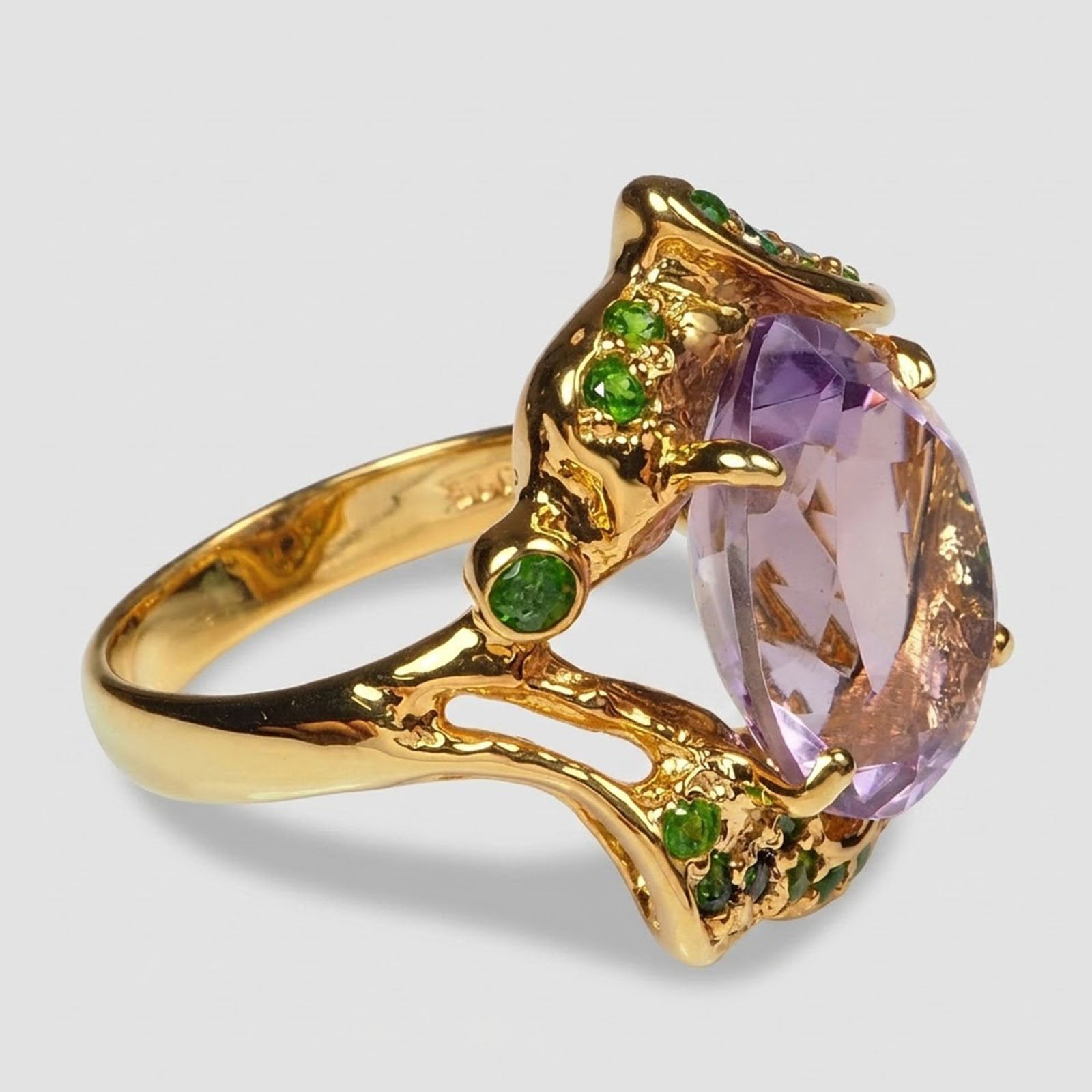 Purple Amethyst 925 Sterling Silver 24k Gold Rings, Natural Gemstone, Everyday Wear