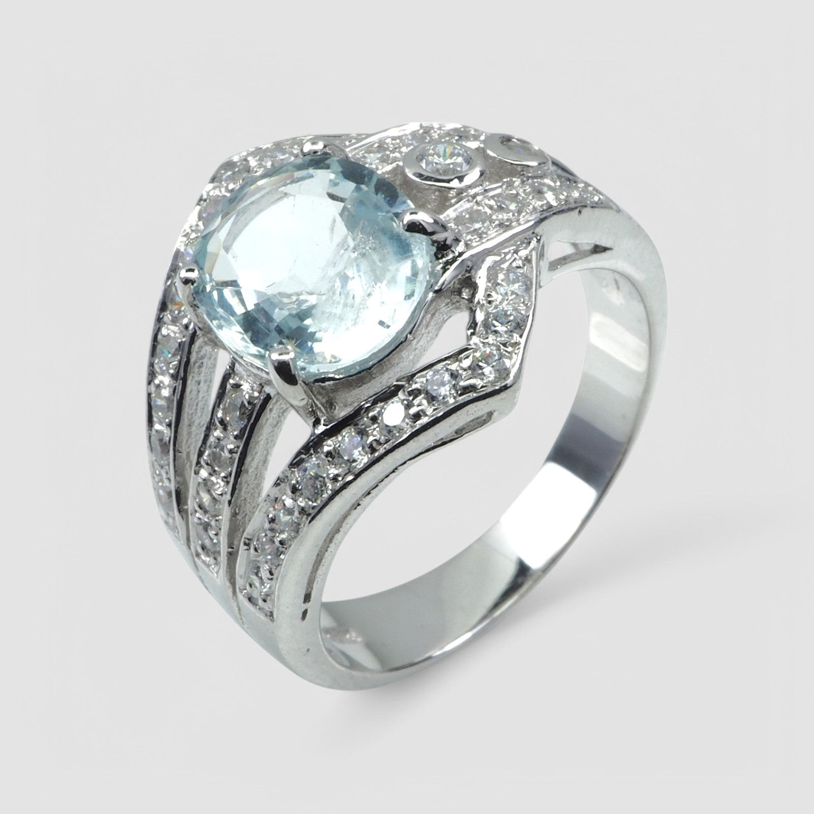 Blue Aquamarine 925 Sterling Silver Ring