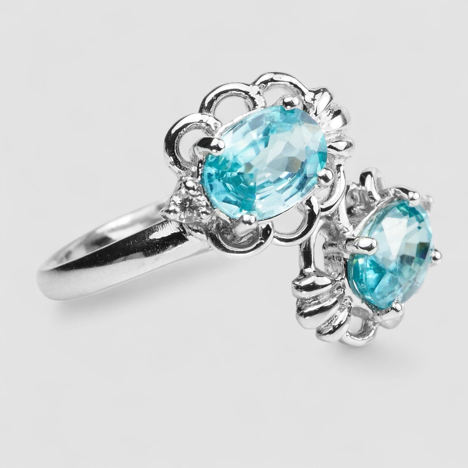 BLUE ZIRCON 925 STERLING SILVER WHITE GOLD RING