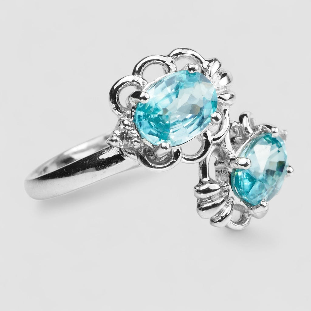 BLUE ZIRCON 925 STERLING SILVER WHITE GOLD RING