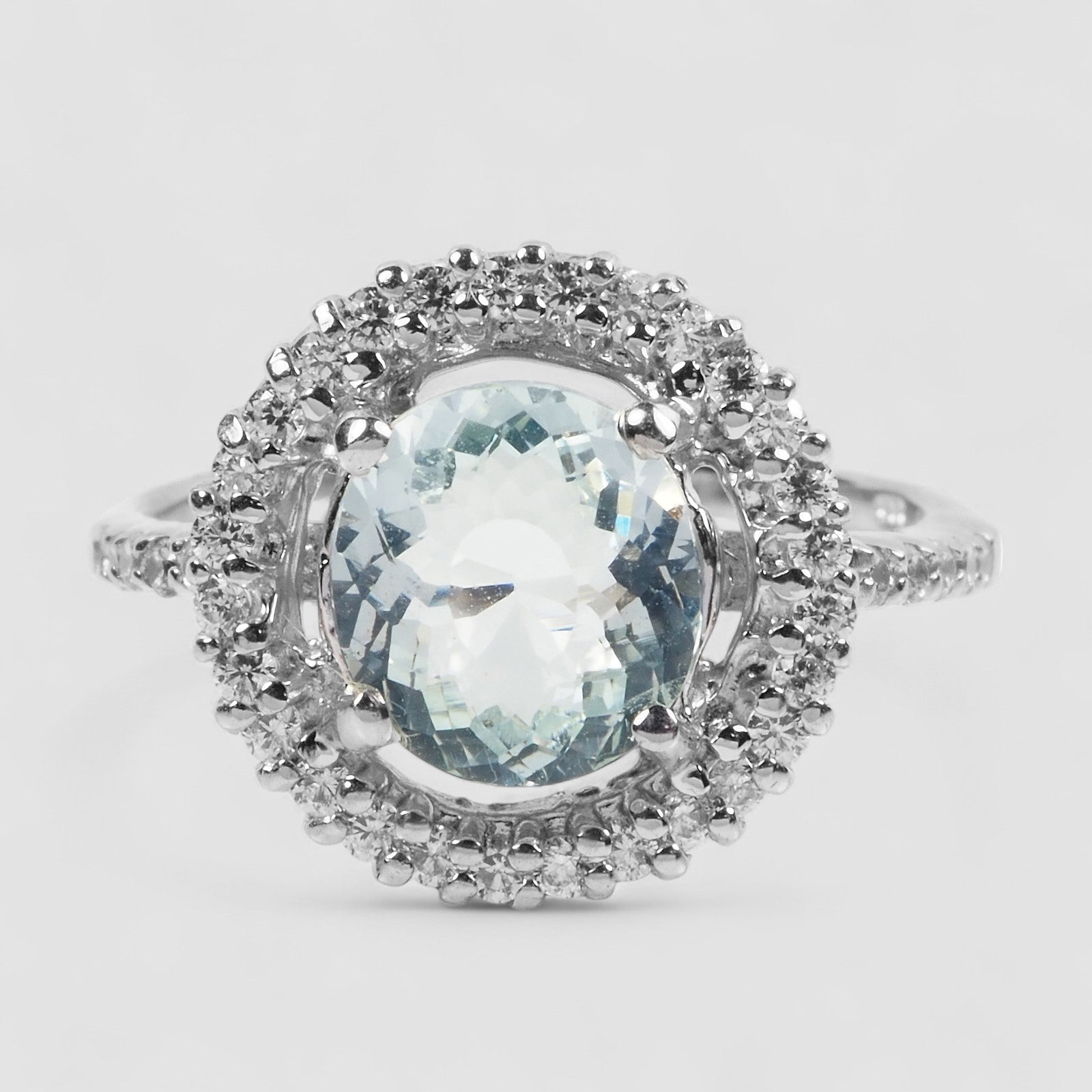 WHITE GOLD PLATED 925 STERLING SILVER RING BLUE AQUAMARINE