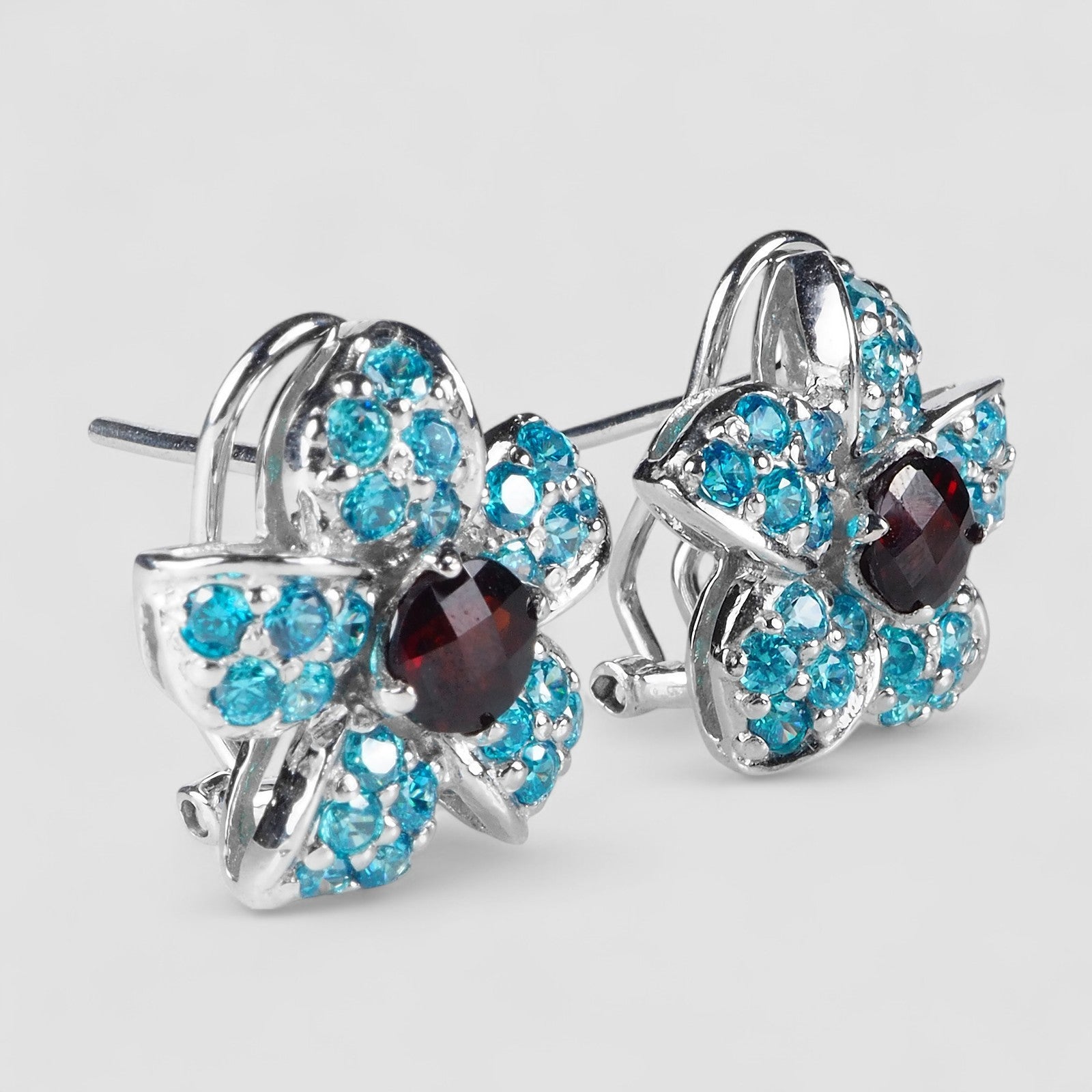 Red Garnet 925 Sterling Silver Earrings, Rhodium Plated, Tarnish Free