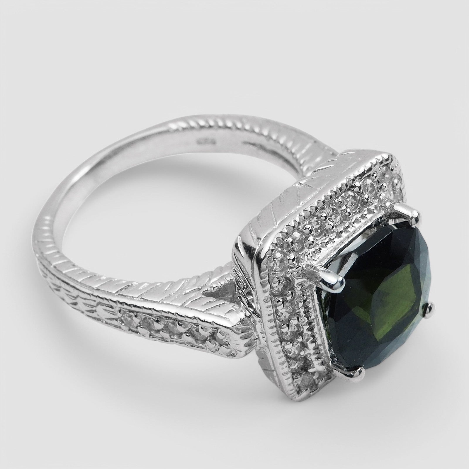925 Sterling Silver Ring Forest Green Tourmaline