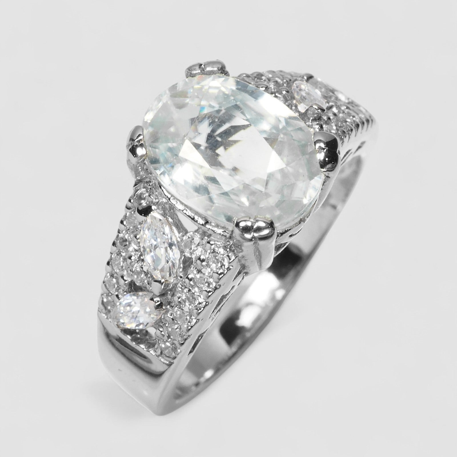 925 Sterling Silver White Zircon Ring Handmade Jewelry