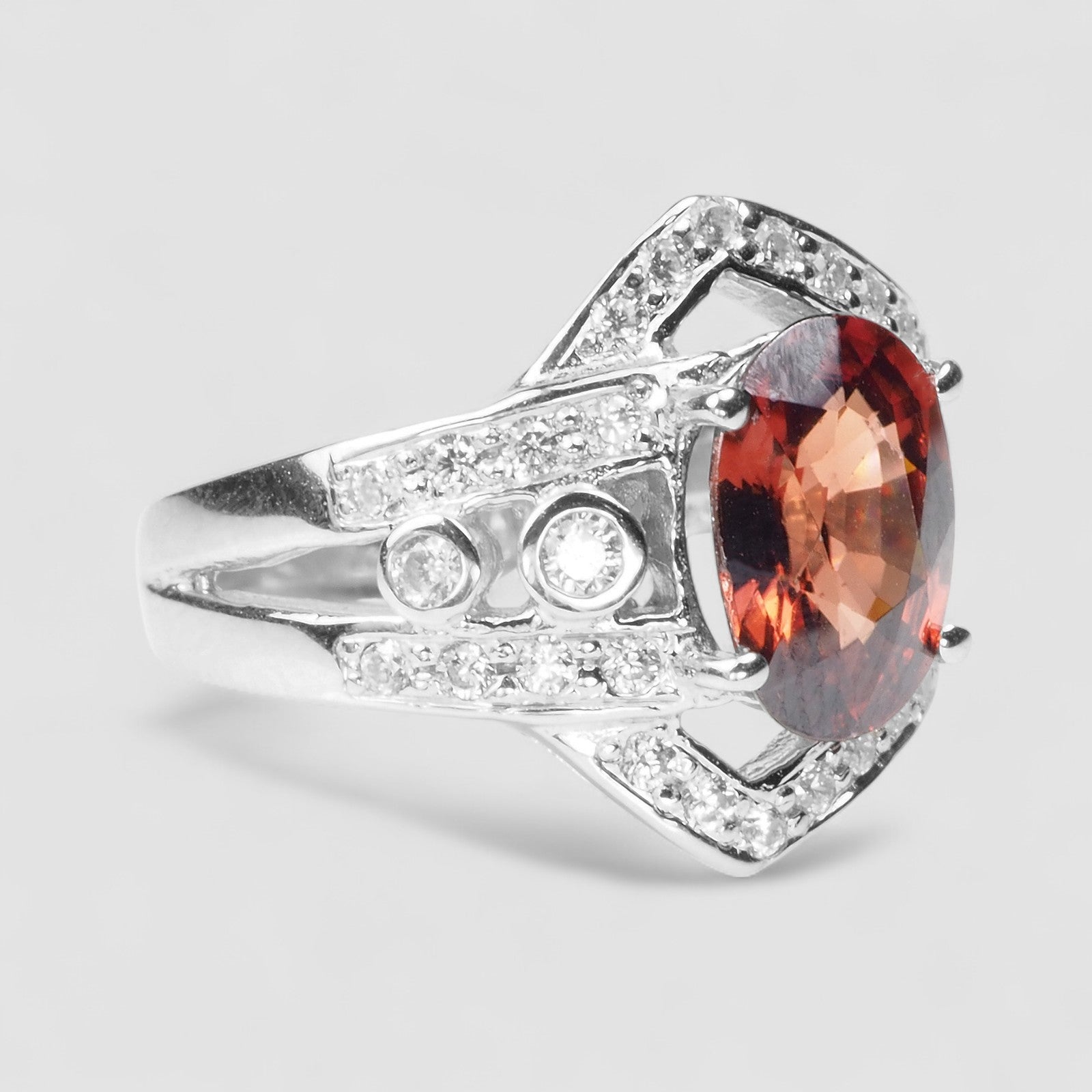 925 STERLING SILVER HANDMADE FINISH FINE RING RED ZIRCON