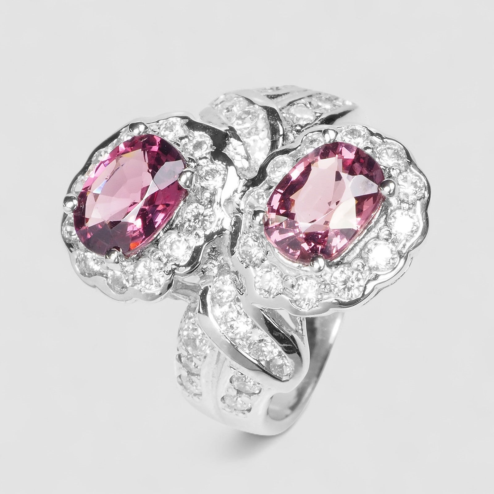 Duo Stone Pink Rhodolite Garnet 925 Sterling Silver Ring