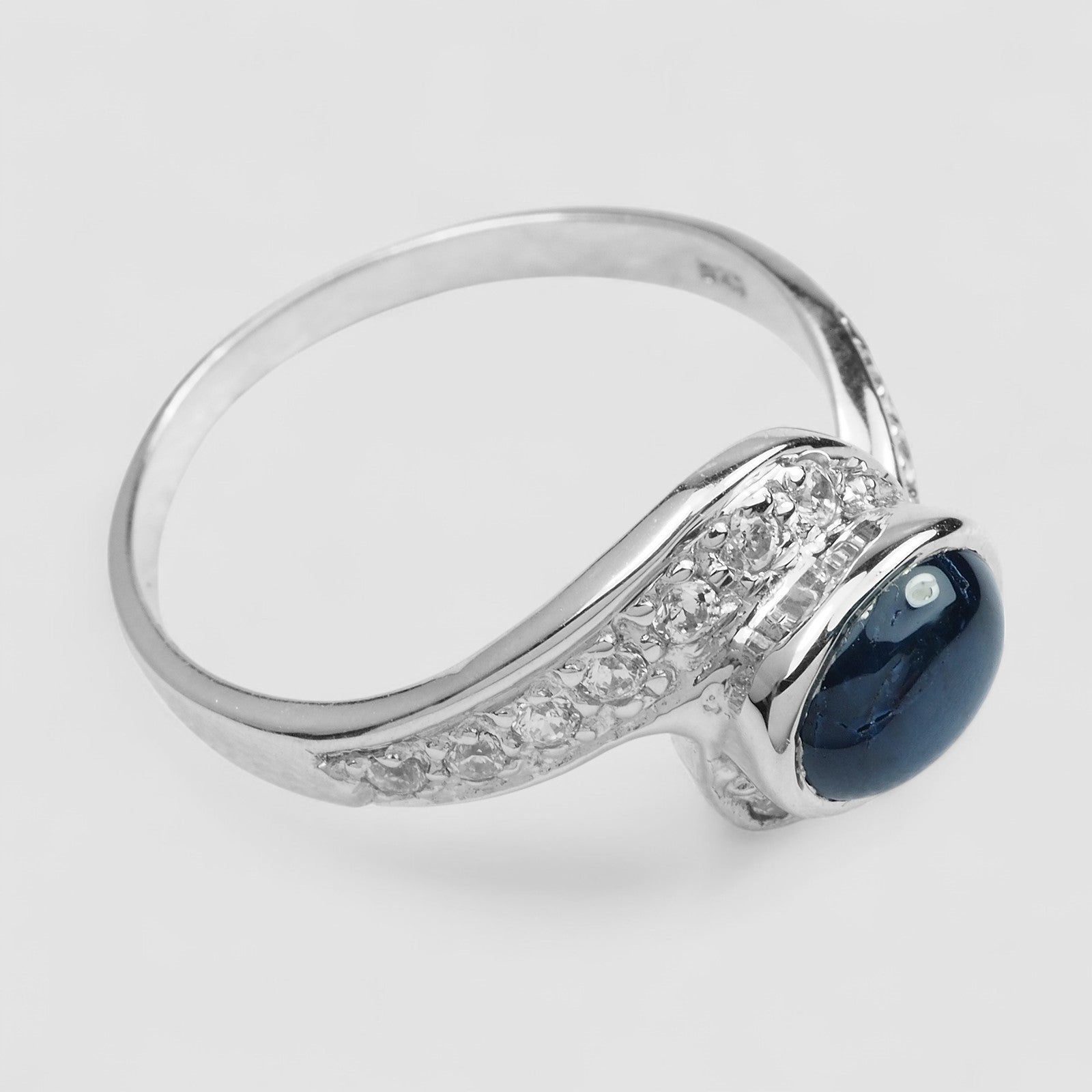 Blue Star Sapphire 925 Sterling Silver White Gold Ring , Affordable Natural Gemstone, Everyday Ring