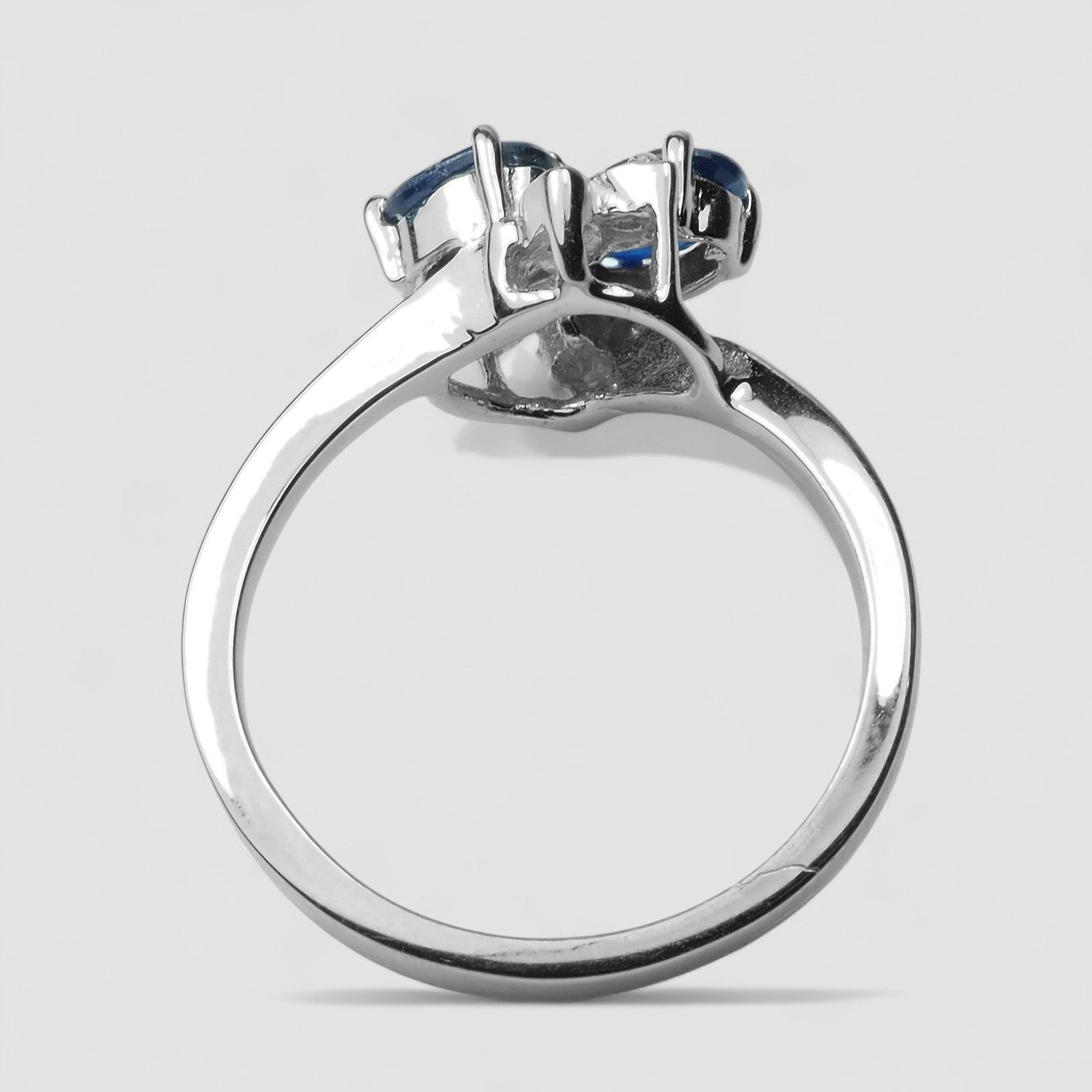 Double Stone Blue Sapphire 925 Sterling Silver Ring