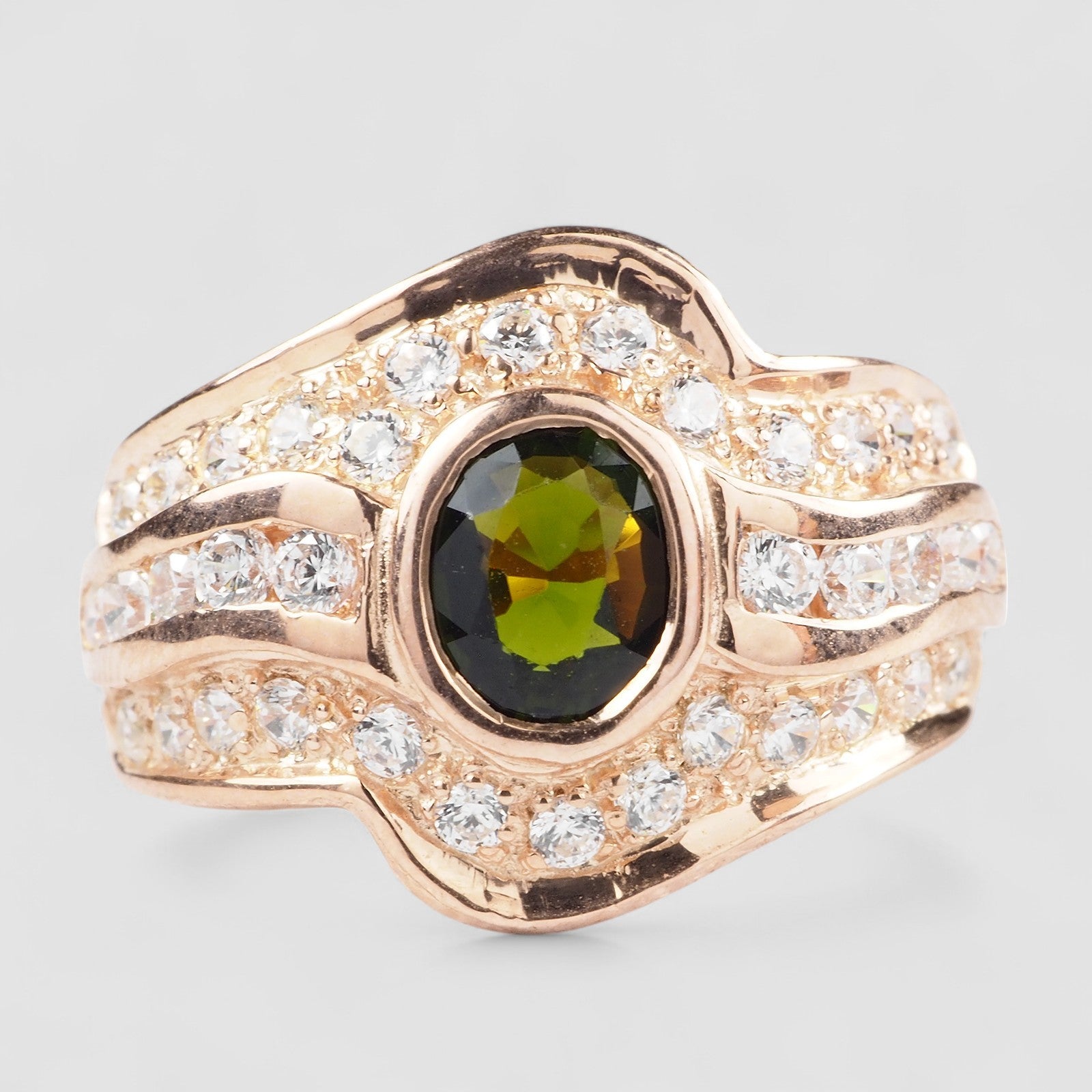 Deep Teal Green Tourmaline Rose Gold Ring