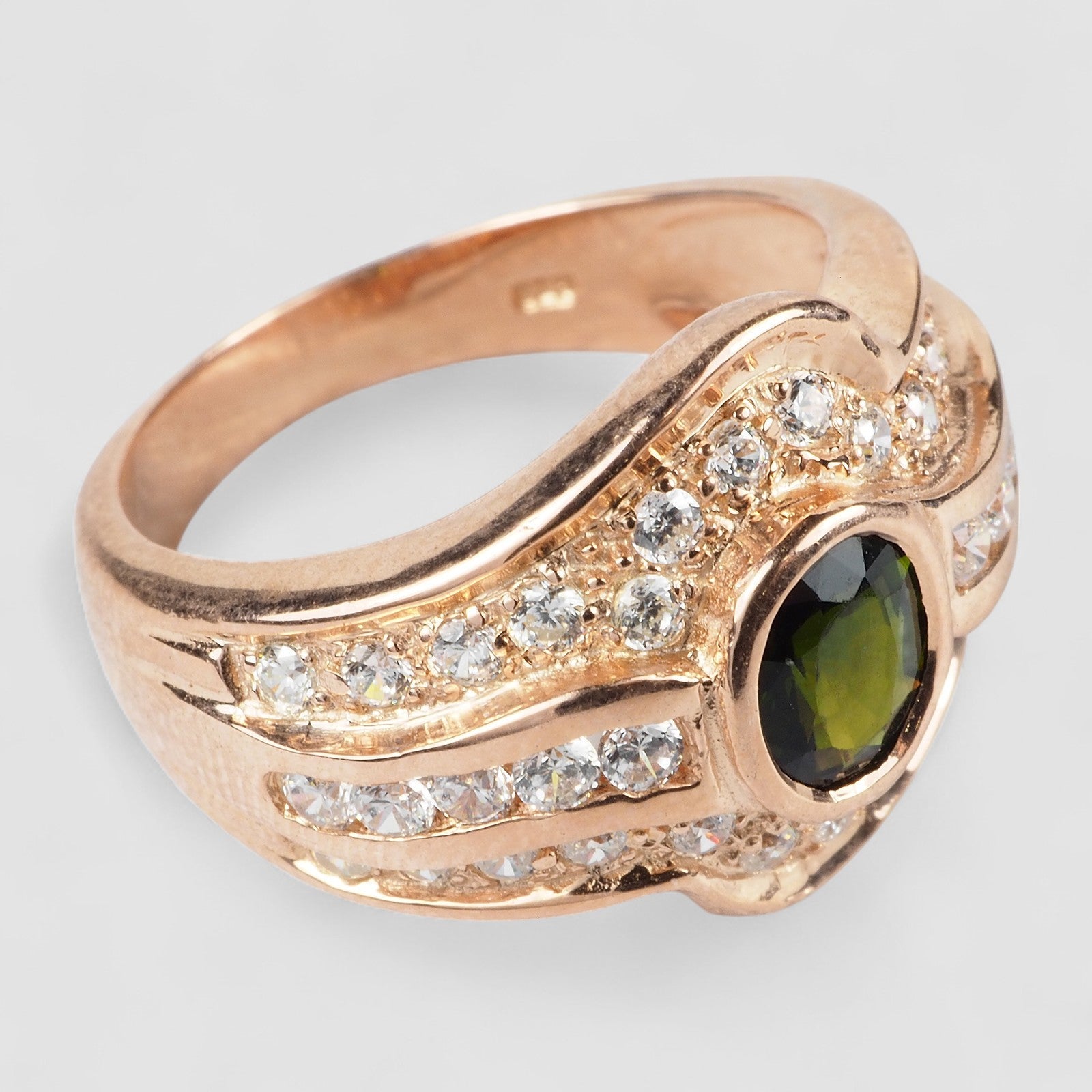 Deep Teal Green Tourmaline Rose Gold Ring