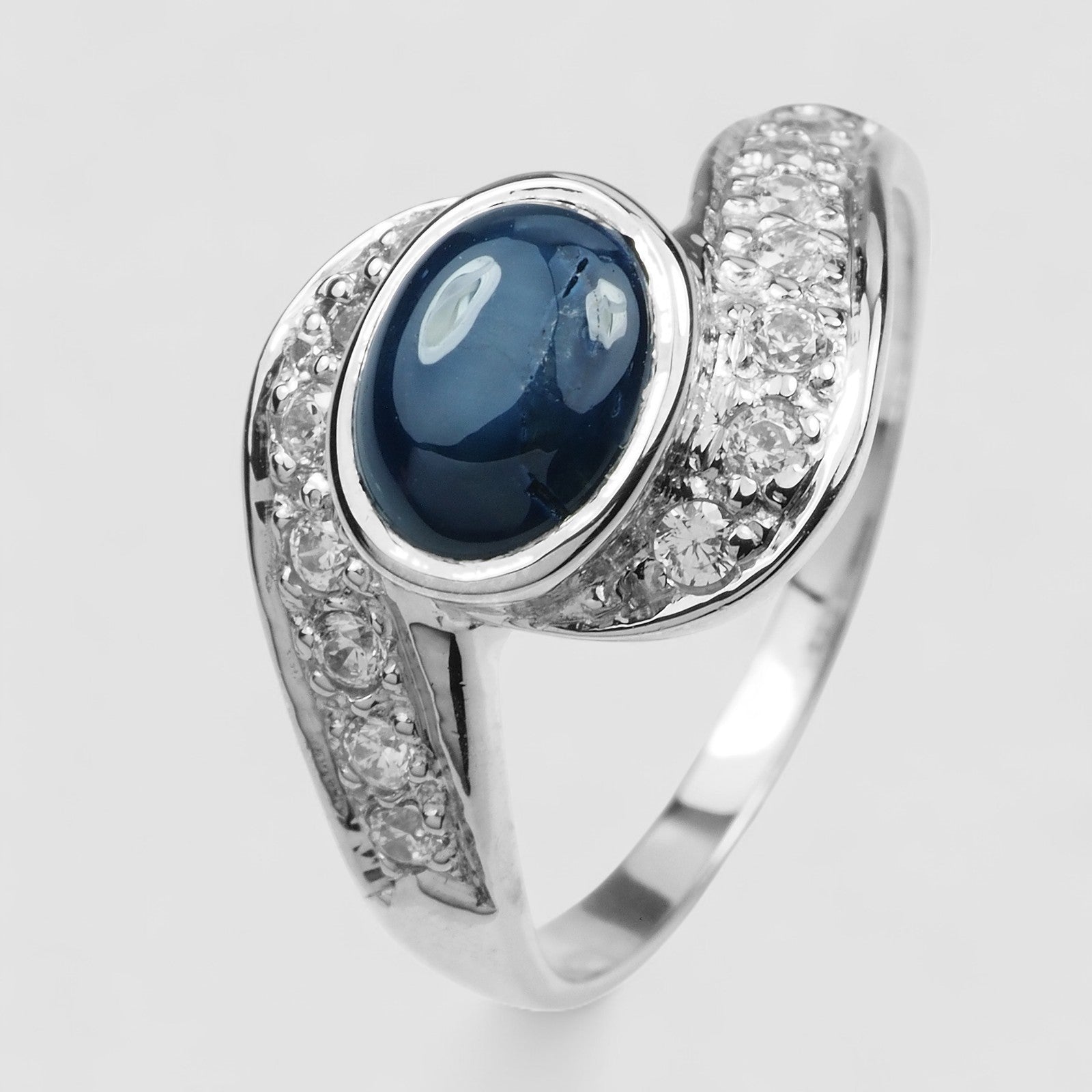 Blue Star Sapphire 925 Sterling Silver White Gold Ring , Affordable Natural Gemstone, Everyday Ring