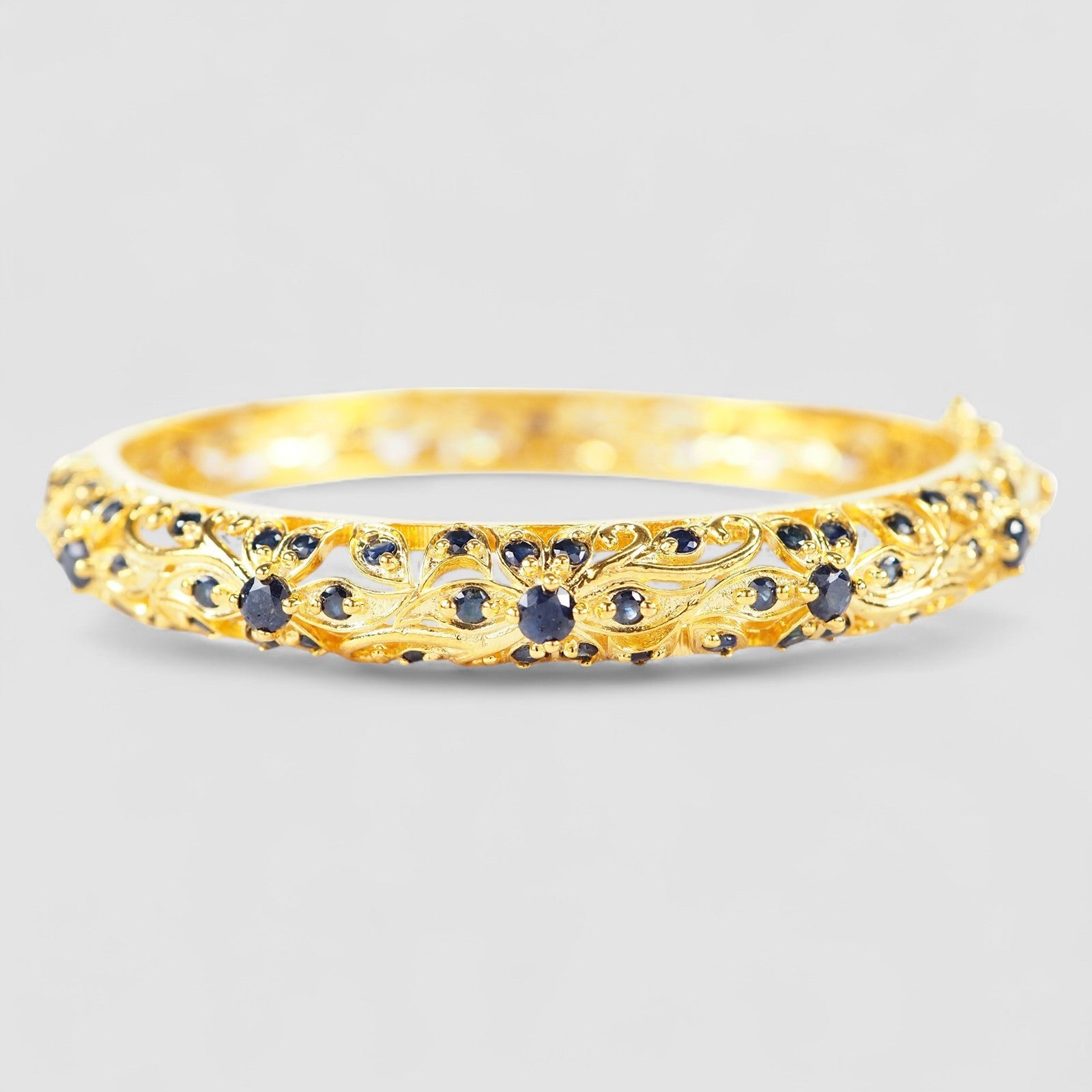 Blue Sapphire 925 Sterling Silver 24K Gold Bangle, Dainty Stacking Bangle
