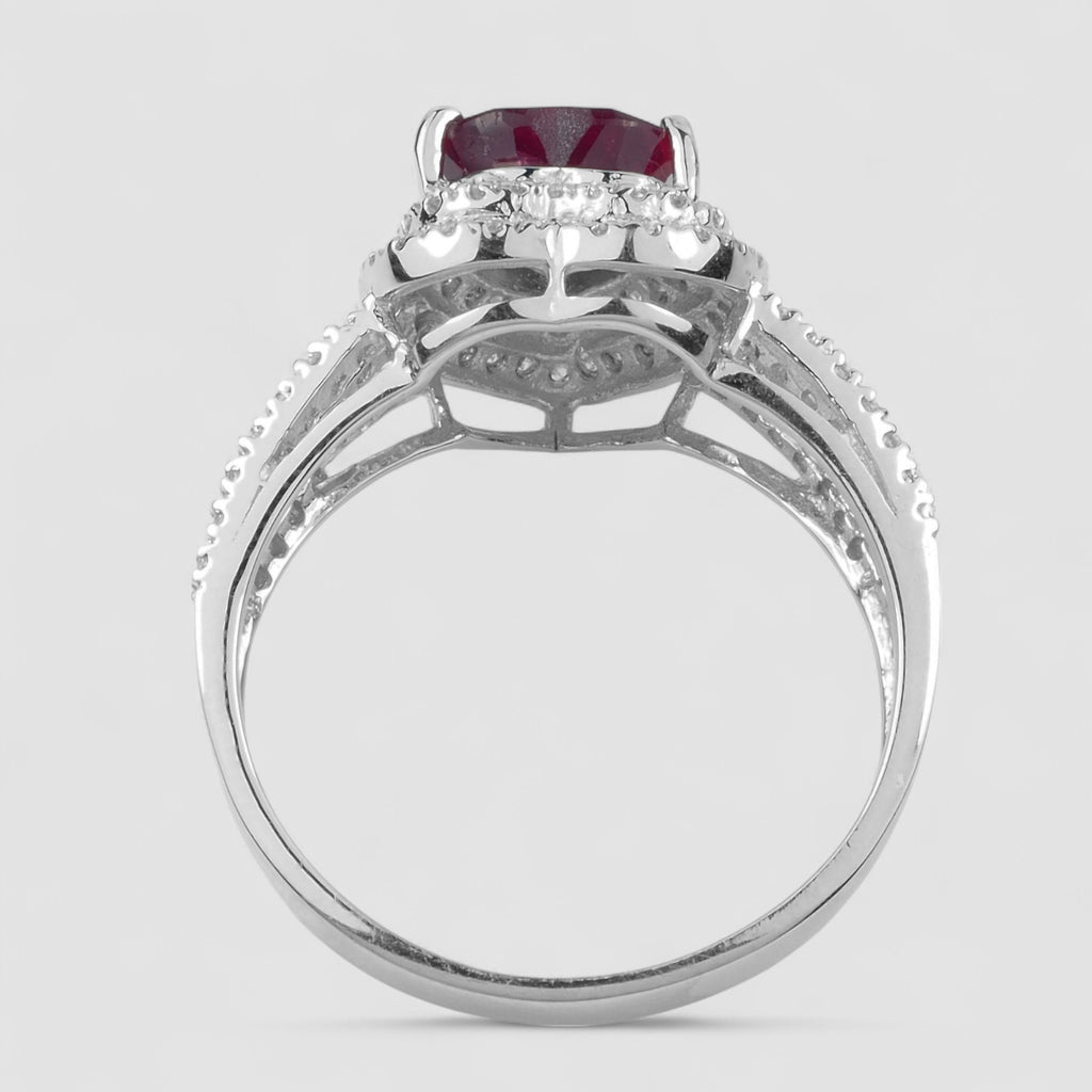 RED RUBY HEART 925 STERLING SILVER WHITE GOLD PLATED RING