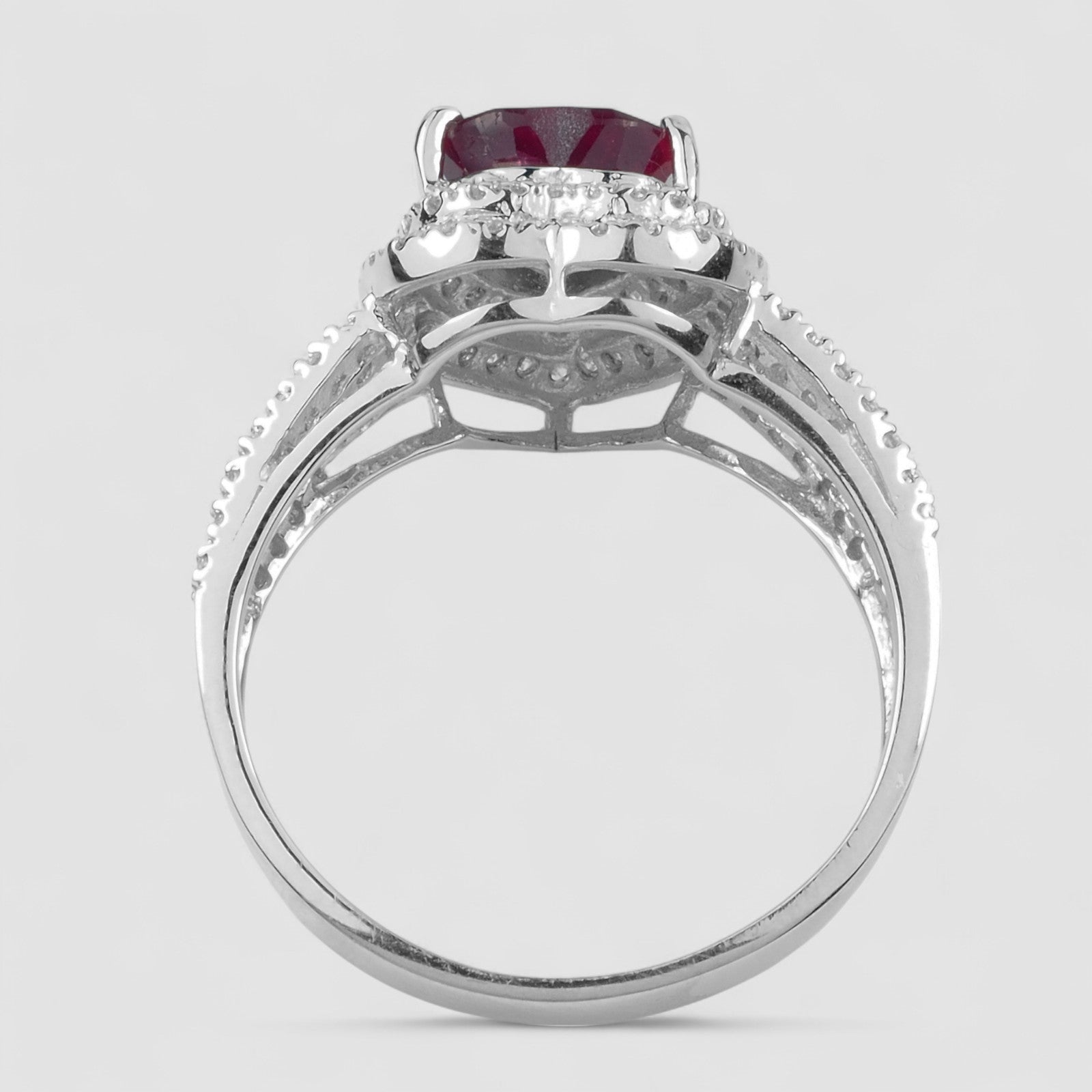 RED RUBY HEART 925 STERLING SILVER WHITE GOLD PLATED RING