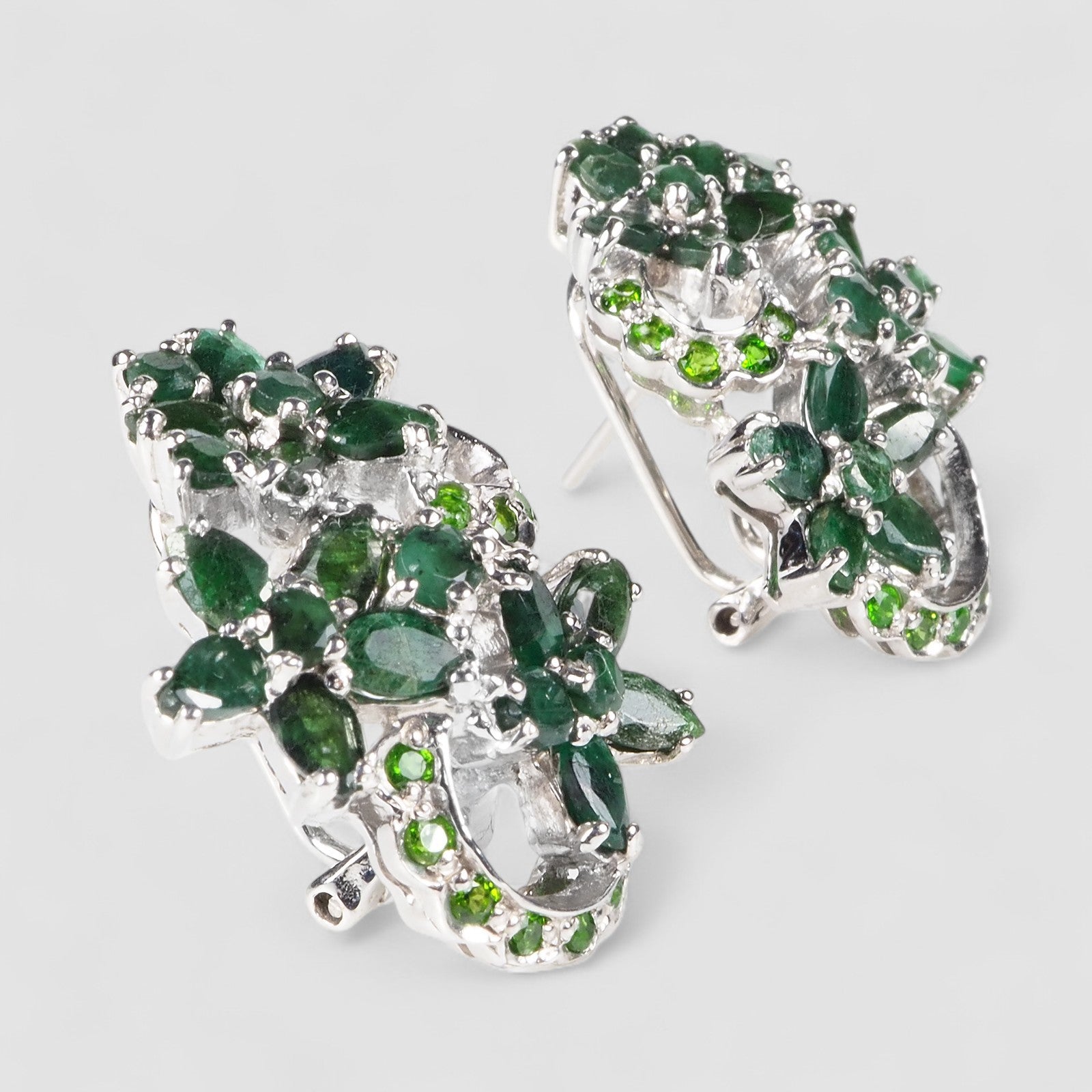 Green Emerald 925 Sterling Silver White Gold Earrings, Trendy Everyday Earrings