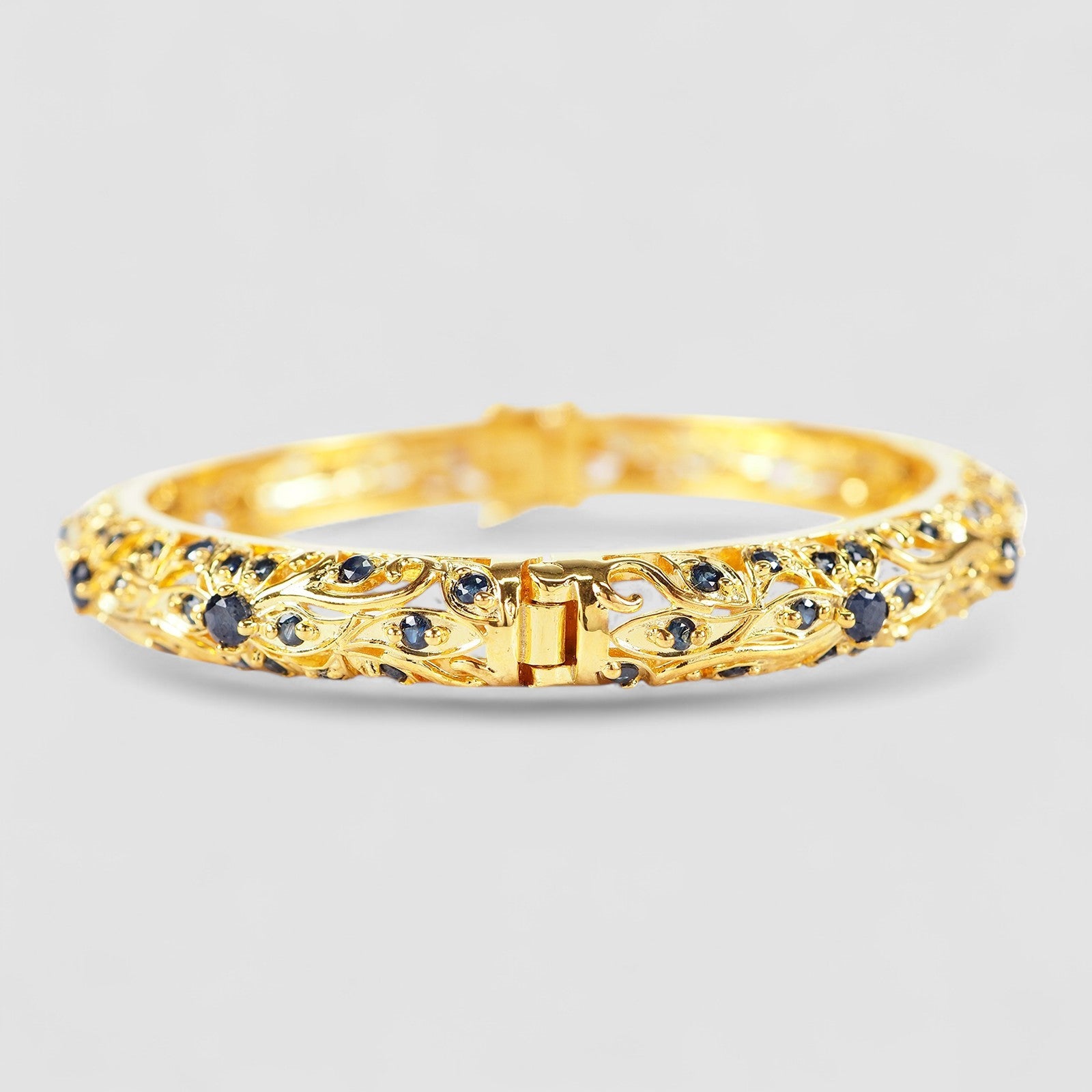 Blue Sapphire 925 Sterling Silver 24K Gold Bangle, Dainty Stacking Bangle