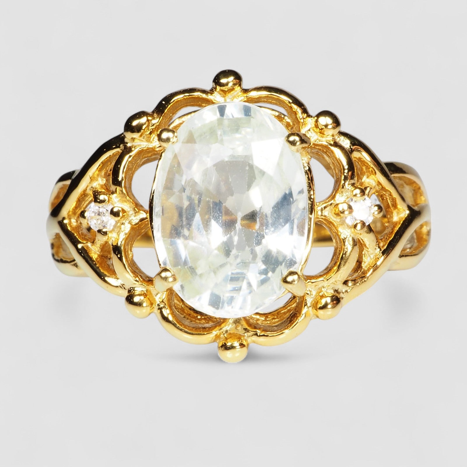 24K Gold 925 Sterling Silver Ring White Zircon
