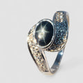 Blue Star Sapphire 925 Sterling Silver White Gold Ring , Affordable Natural Gemstone, Everyday Ring