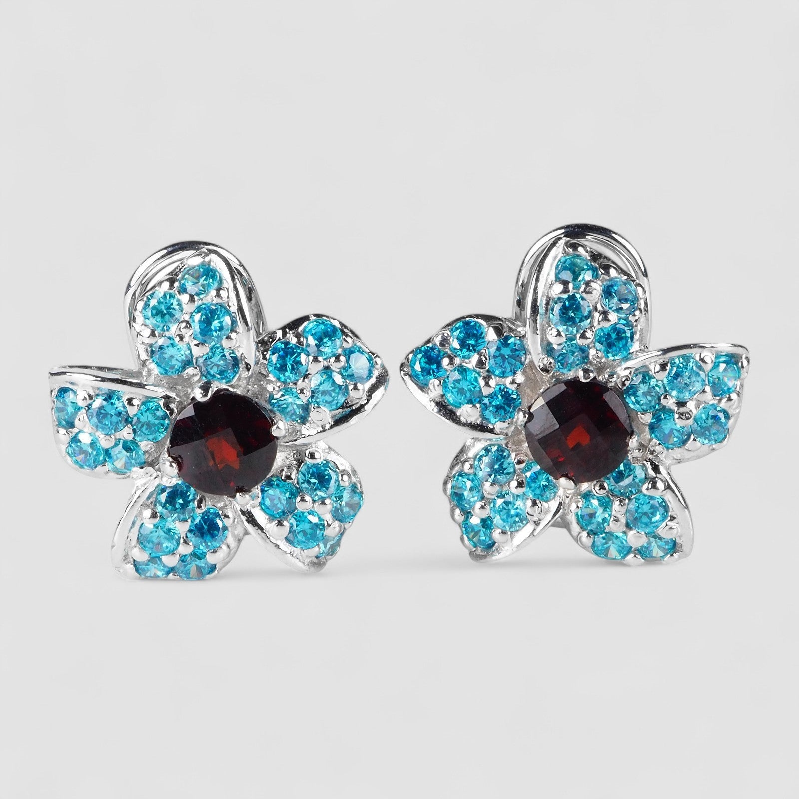 Red Garnet 925 Sterling Silver Earrings, Rhodium Plated, Tarnish Free