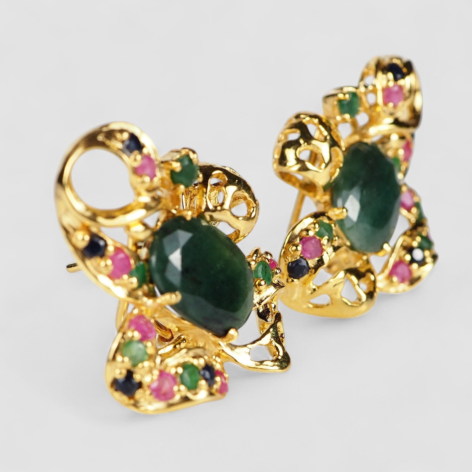 Green Emerald 925 Sterling Silver 24K Gold Earrings, Rhodium Plated, Tarnish Free