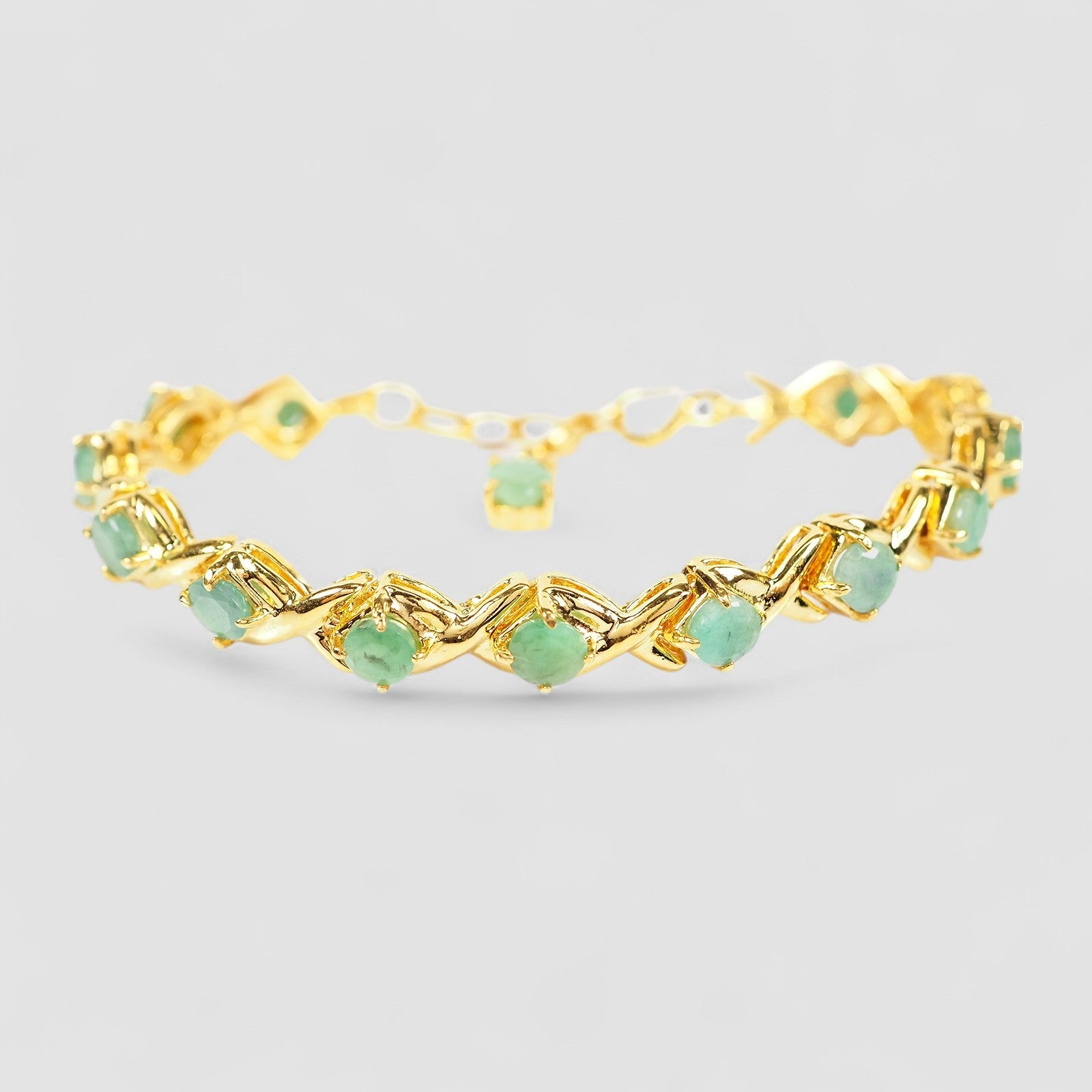 Green Emerald 925 Sterling Silver 24K Gold Bracelet, Minimalist Everyday Bracelet