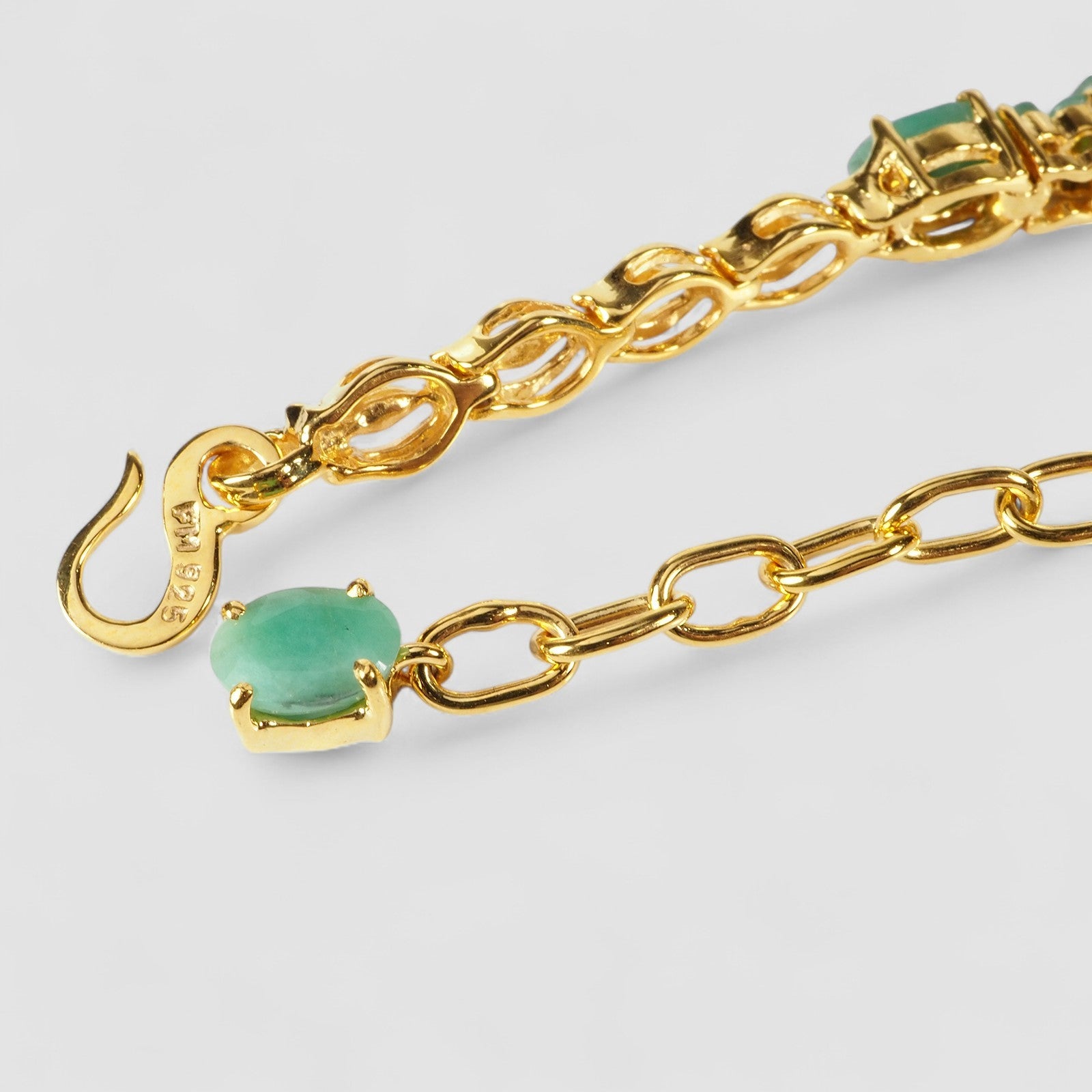 Green Emerald 925 Sterling Silver 24k Gold Bracelets, Affordable Natural Gemstone, Everyday Bracelet