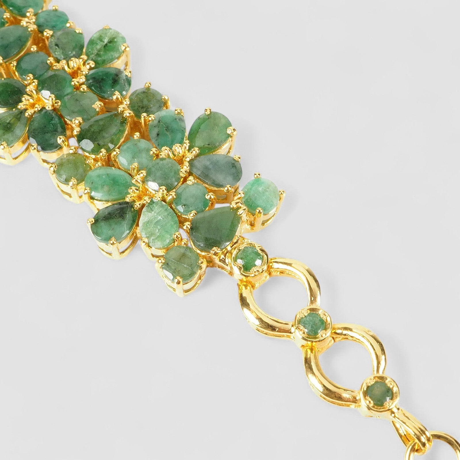 Green Emerald 925 Sterling Silver 24K Gold Bracelet, Natural Gemstone