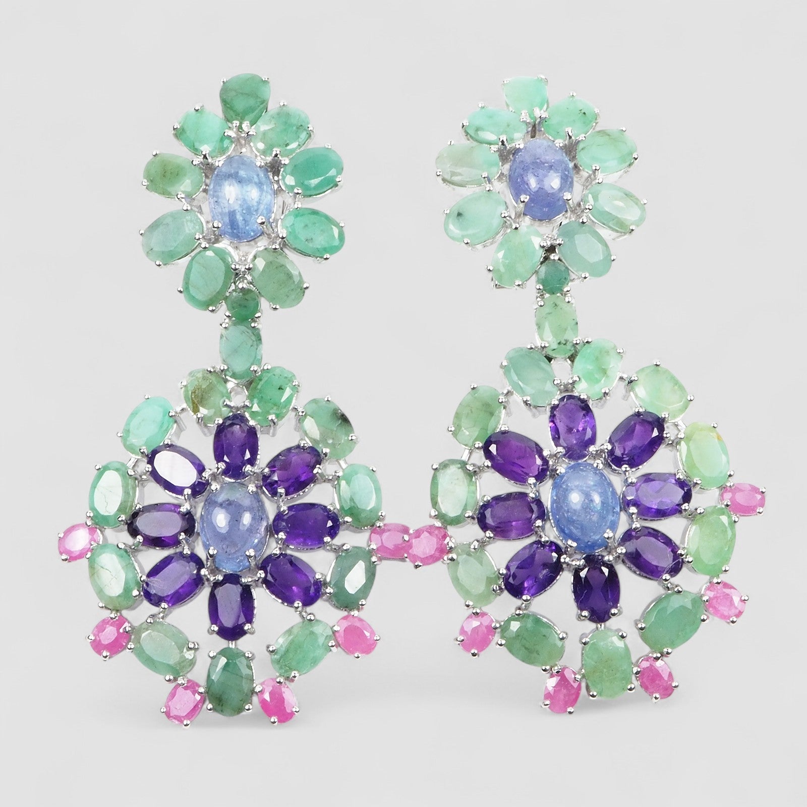 Tanzanite 925 Sterling Silver Earrings, Rhodium Plated, Tarnish Free