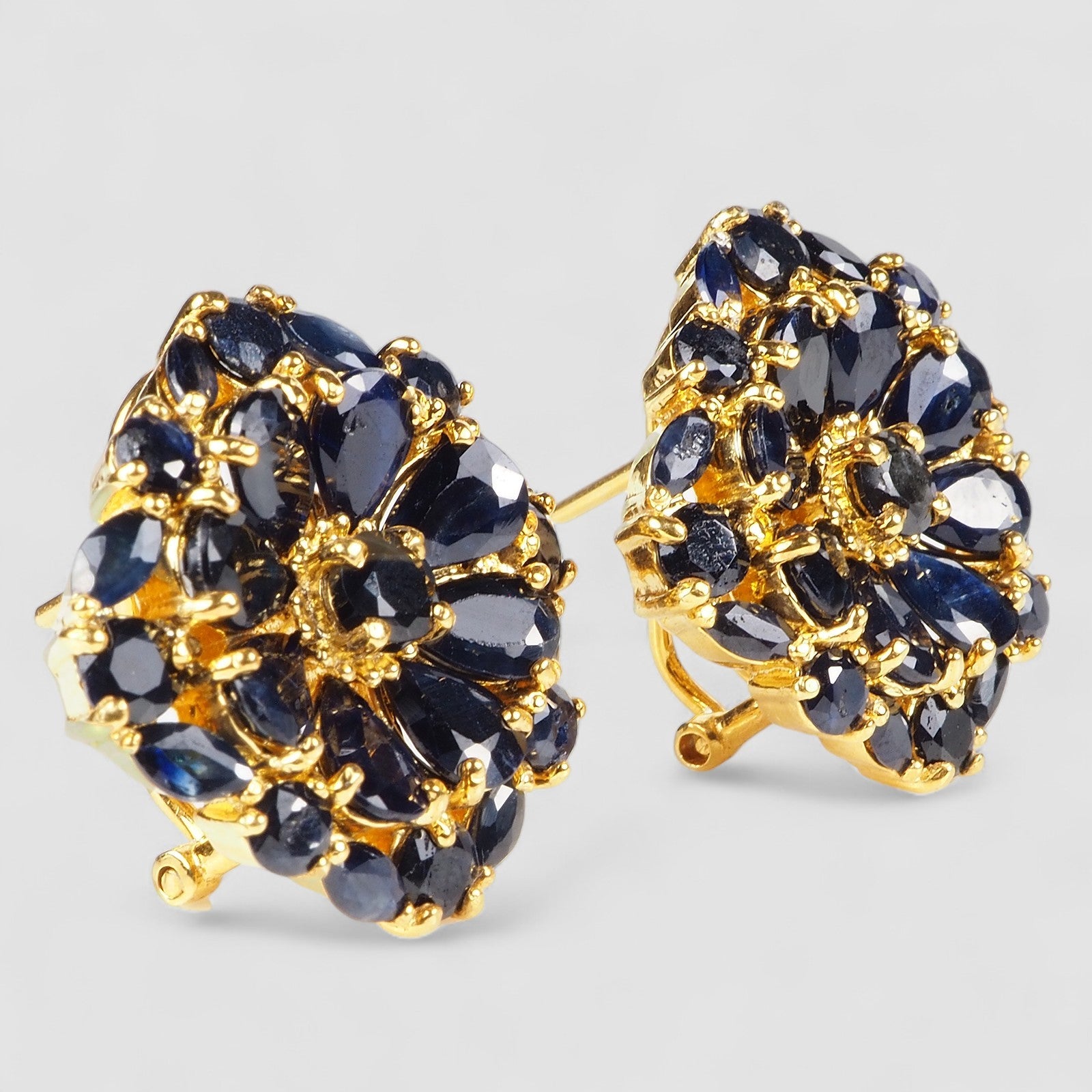 Blue Sapphire 925 Sterling Silver 24K Gold Earrings, Affordable Natural Gemstone, Everyday Earrings