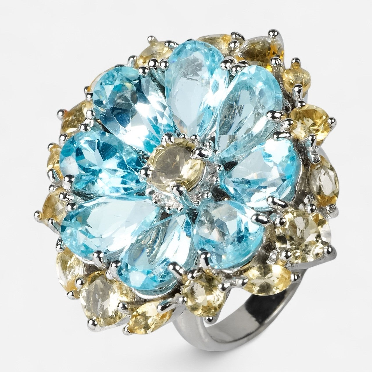 Blue Aquamarine 925 Sterling Silver White Gold Rings, Trendy Everyday Ring
